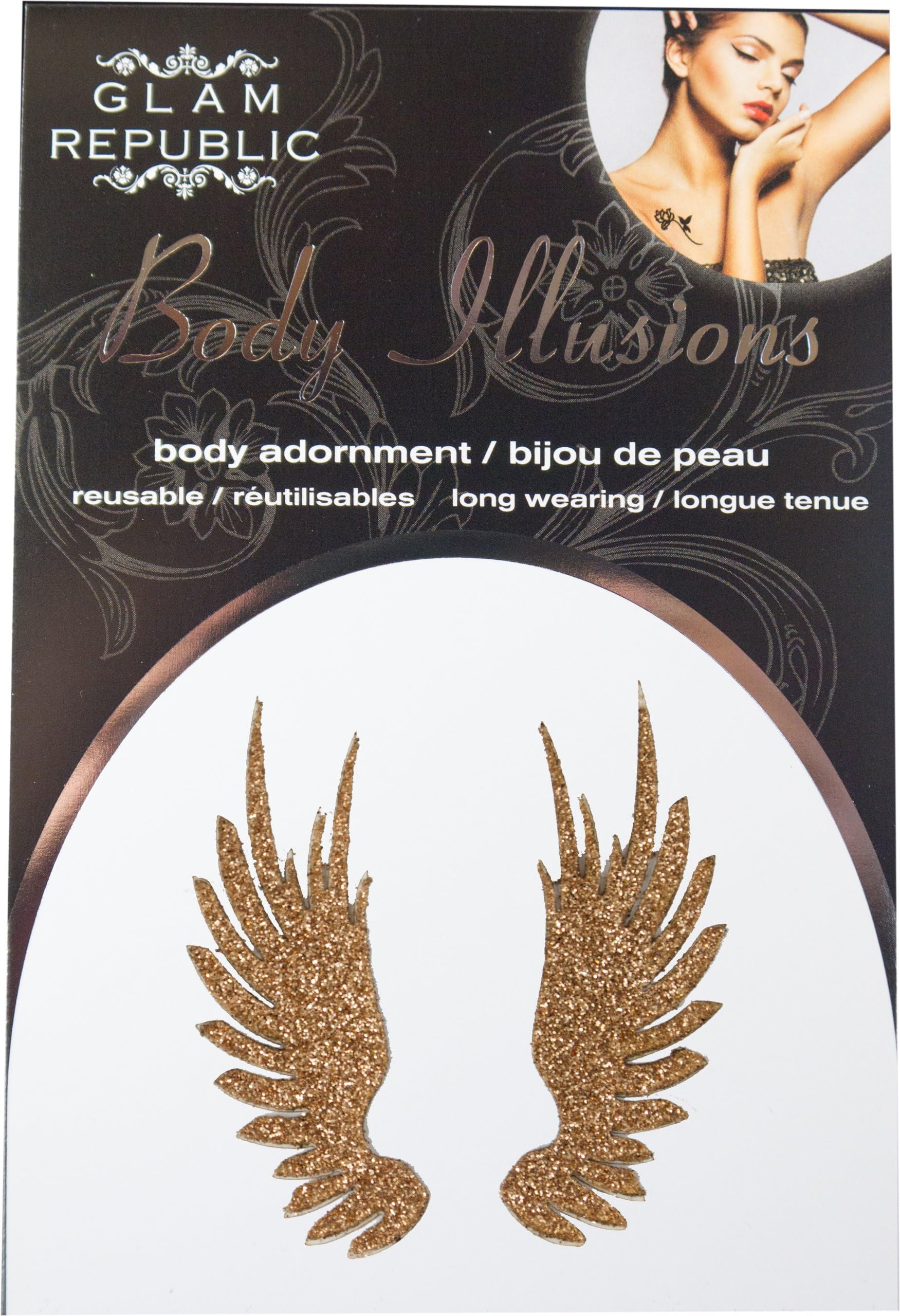 Glam Republic Body Illusion Body Adornment Rose-Gold Glitter Wings