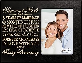 LifeSong Milestones Personalized Five Year her him Couple Custom Engraved 5th Year Wedding Celebration for Husband Wife Girlfriend Boyfriend Frame Holds 4x6 Photo (Black)