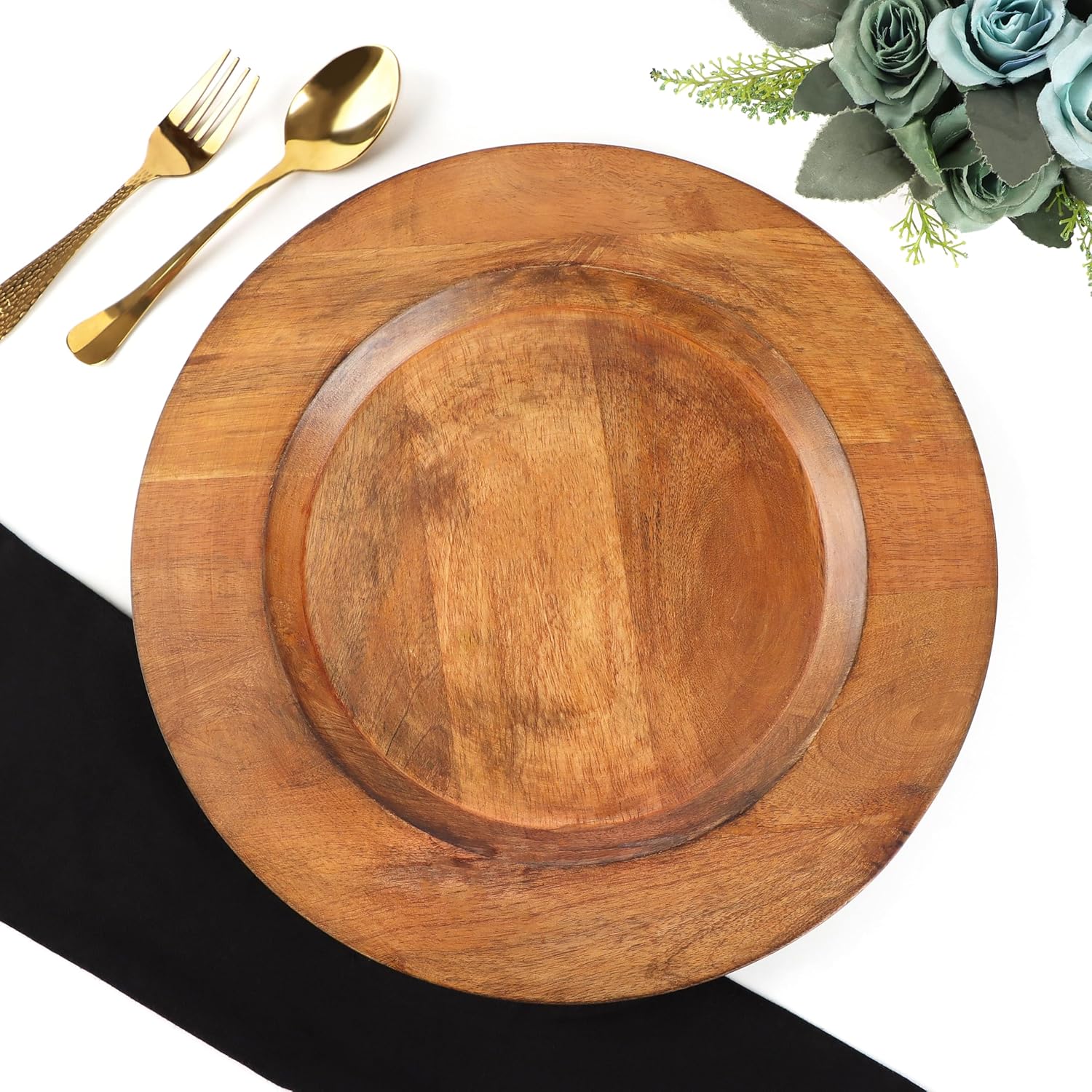 Alpha Living Home Wood Charger Plate Set of 2 - Round Serving Platters Rustic Chargers for Home Décor Charcuterie Appetizer & Dining - Hardwood Platter Handcrafted Versatile Durable 13 inch (Brown)