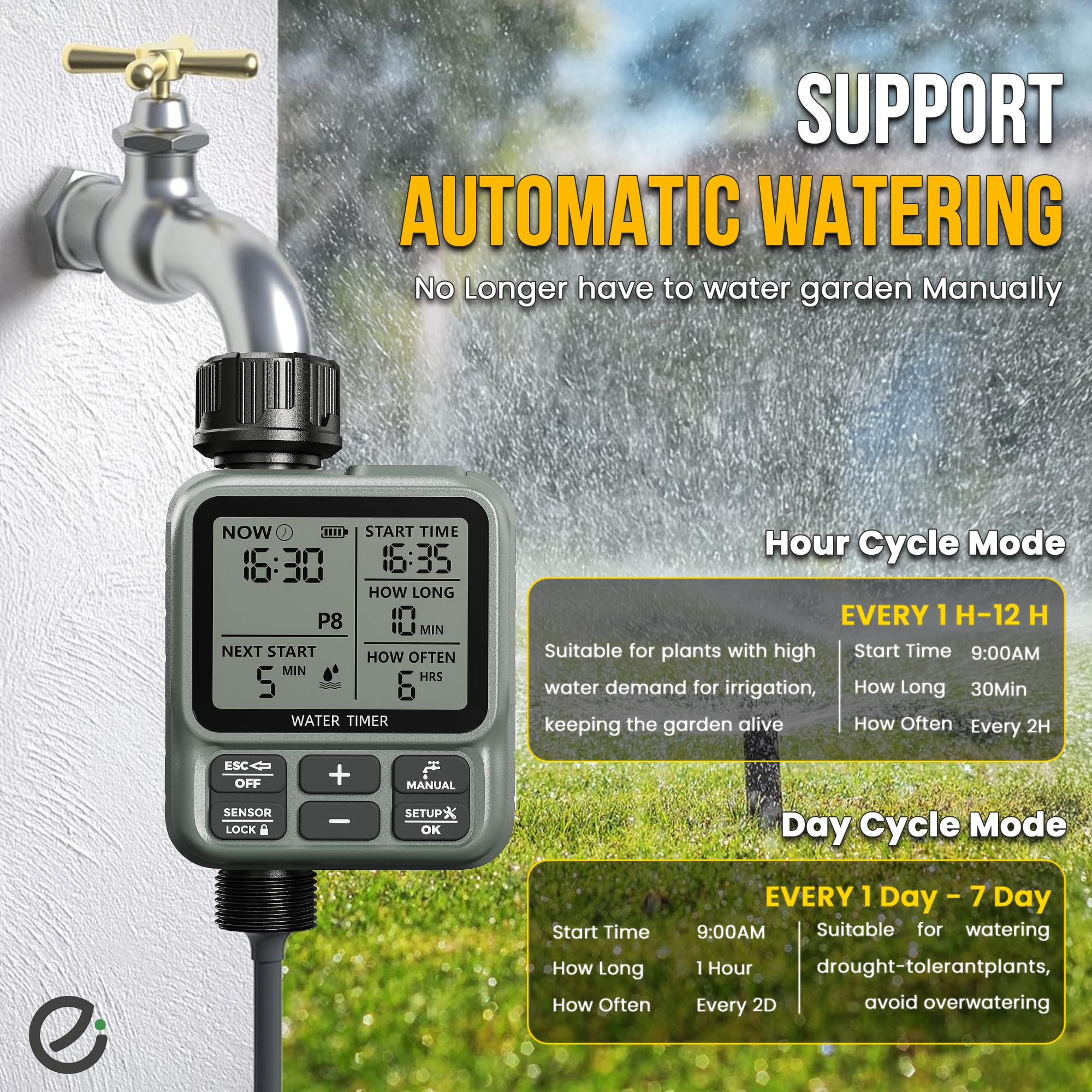 EGARDENKART Sprinkler-Timer, Wasser-Timer, digital, programmierbar, Garten, Rasen, Schlauch, Wasserhahn, Timer, Bewässerungssystem, Controller, Kindersicherung, Modus, automatischer und manueller