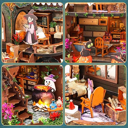 Miniatura 4 de Tzgsonp Kit de rincón de libros, casa de muñecas de bricolaje, estante de libros, decoración de callejón con luz LED, kit de rincón de libros en