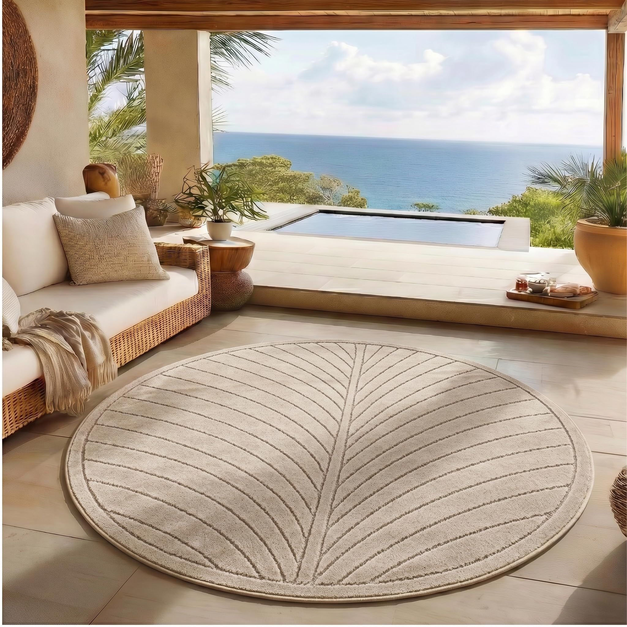 SIMPEX Kurzflor Teppich Wohnzimmer, Schlafzimmer, Küche, 3D Hoch-Tief-Effekt, Skandinavisch Boho Motiv, für Outdoor Bereich geeignet Terrassen oder im Balkon