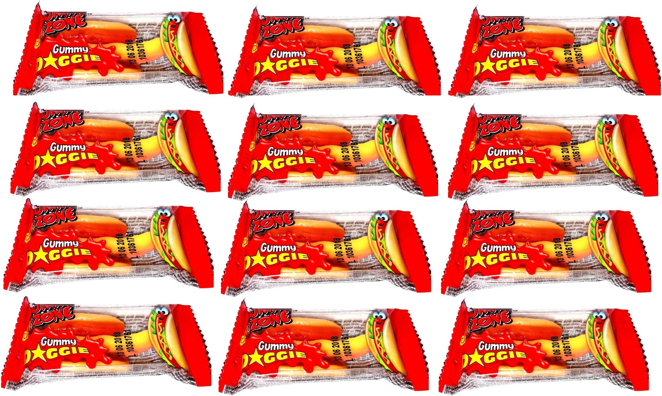 Mini Doggie Hot Dog Gummi Zone Candy Sweets 9g (Pack of 12)