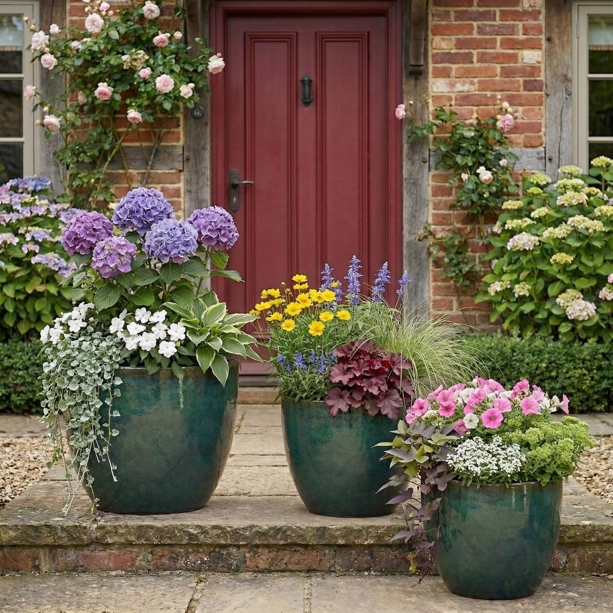 Teramico Premium Vaso per Piante in Ceramica Smaltata – 100% Resistente al Gelo & Fatto a Mano. Vaso per Fiori con Foro per Esterni & Interni. Vaso Unico di Alta Qualità, Resistente all'Inverno (Verde