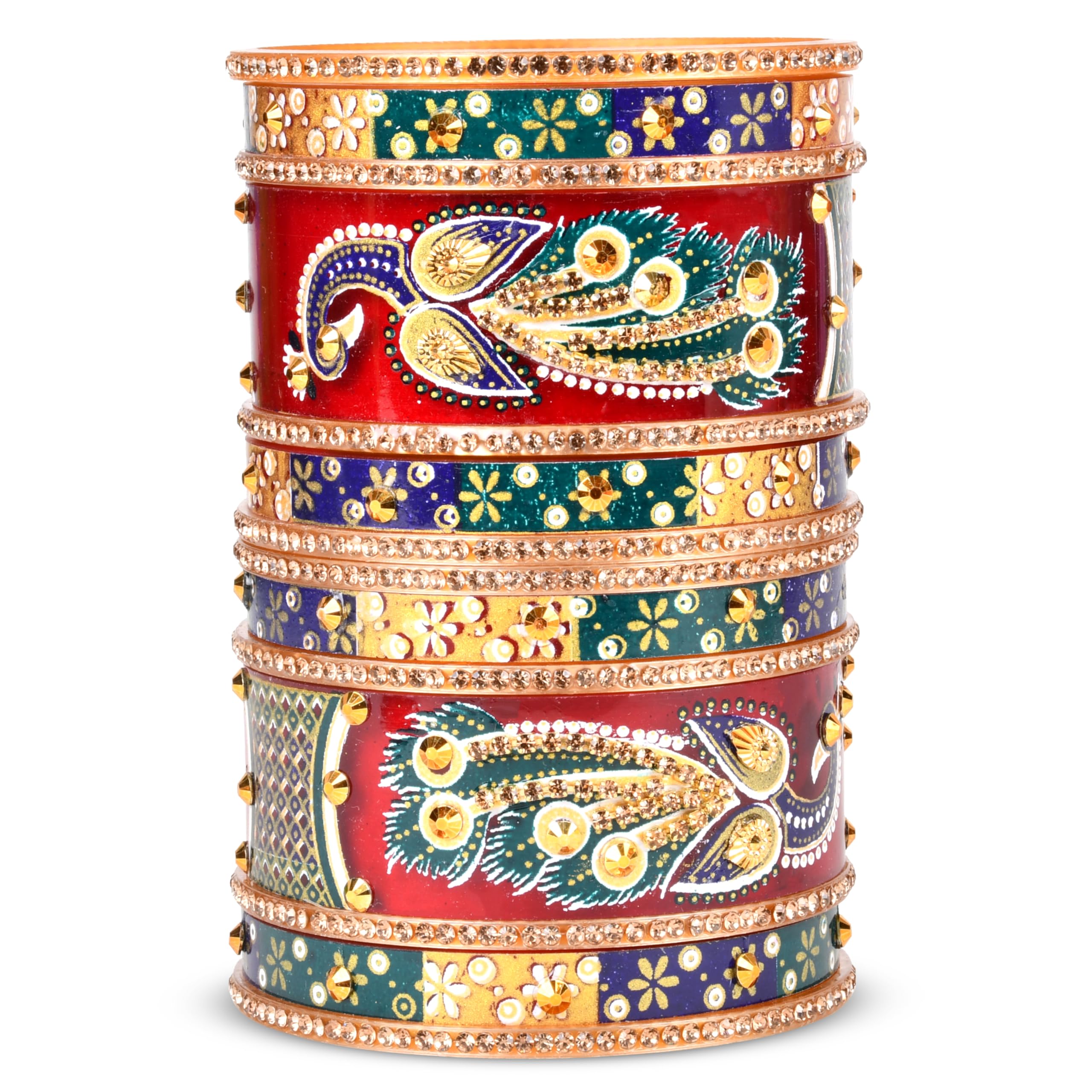 EMERY Peacock Print Chuda Bangles Set - Pack of 14 | Red, Green & Ivory Options | Rajwada Design | Ideal for Wedding, Engagement, and Festivals | Plastic Base Material (Red, 2.4) (B0CT34YX7X) Amazon Price History, Amazon Price Tracker