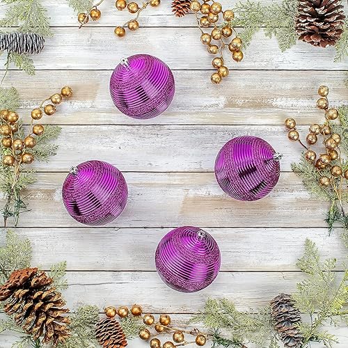 Miniatura 2 de National Tree Company First Traditions - Adornos para árbol de Navidad, color morado con rayas brillantes, juego de 6