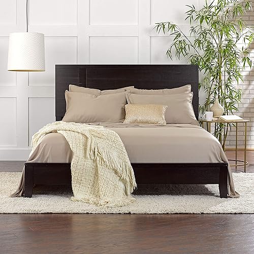 Miniatura 7 de Pure Bamboo - Sábanas de viscosa auténtica, 100% orgánica, derivada de bambú, lujosamente suaves y frescas, doble costura (tamaño matrimonial, arena)