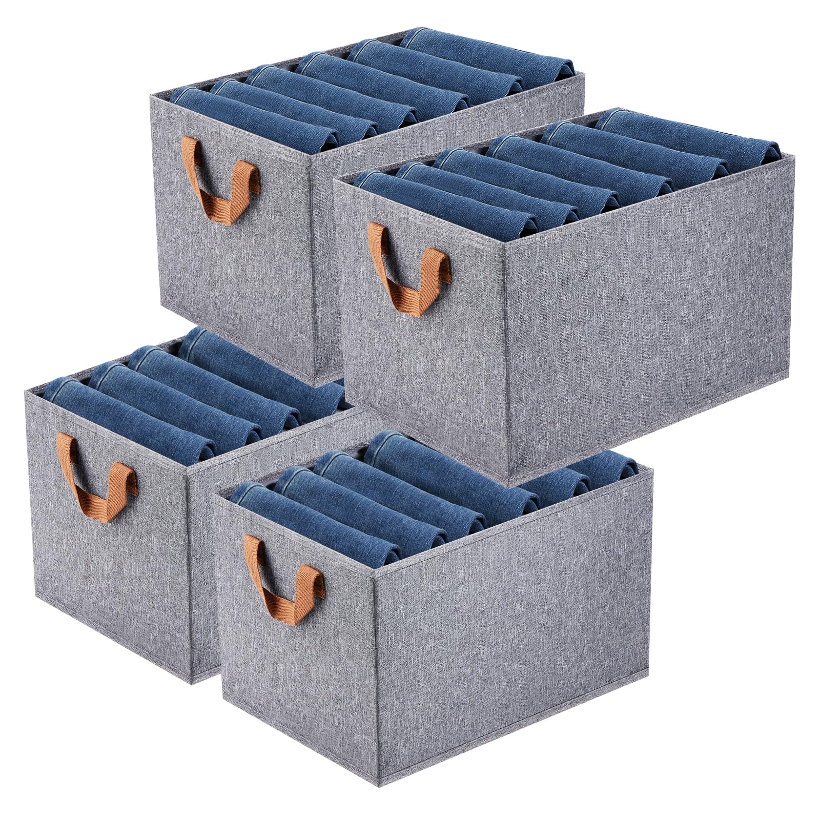 SIMBOOM Clothes Drawer Organiser, 4 Packs Wardrobe Storage Organiser with 5 Grids, Foldable Clothes Storage Boxes for Jeans, Shirts, Pants, Coats, Sweaters, Hoodies, Grey