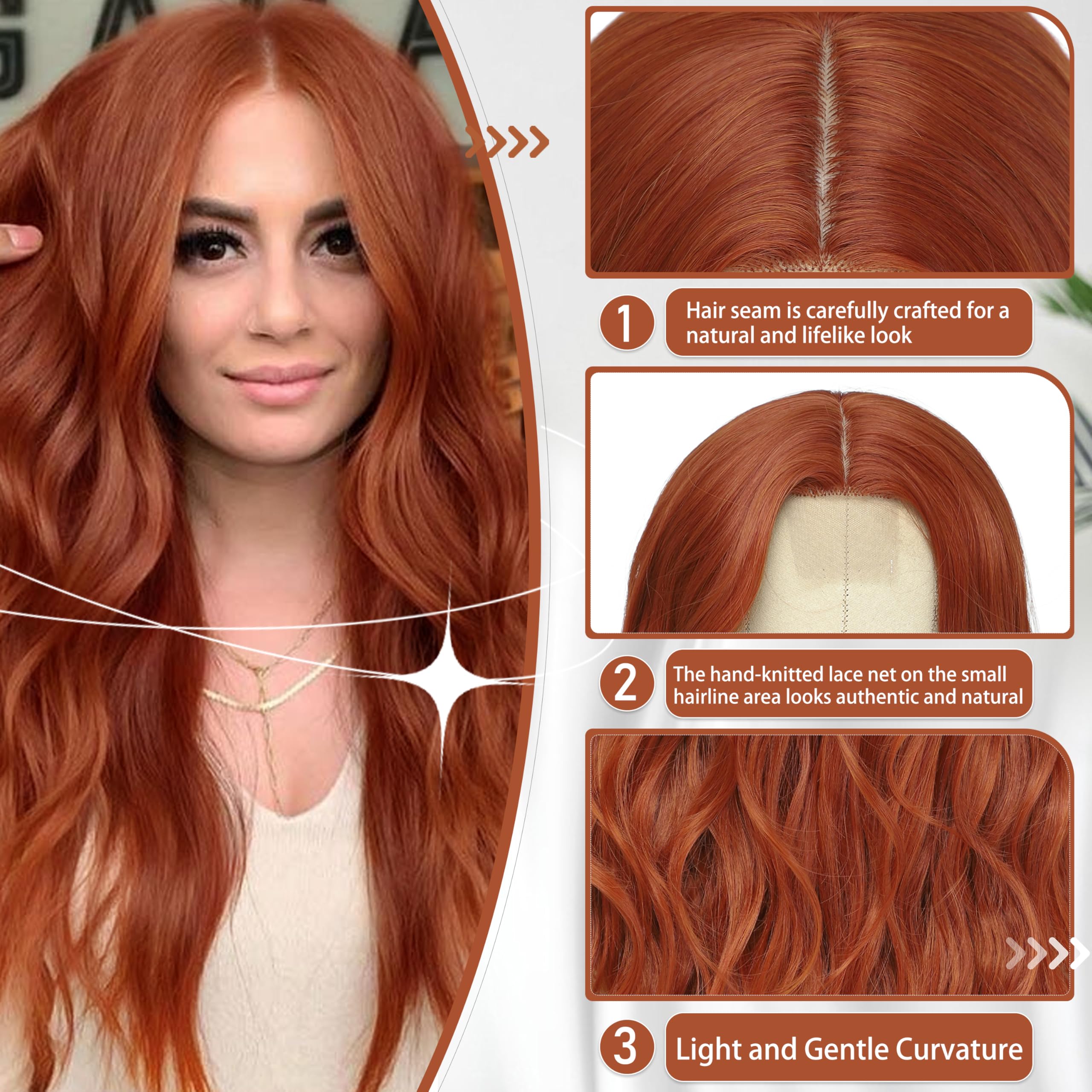 BUPPLER Cosplay Long Copper Wig 26 Inch Middle Part Synthetic Wig Realistic Gifts Party Wigs for Women Daily Use Colorful Wigs (Copper) - Image 4