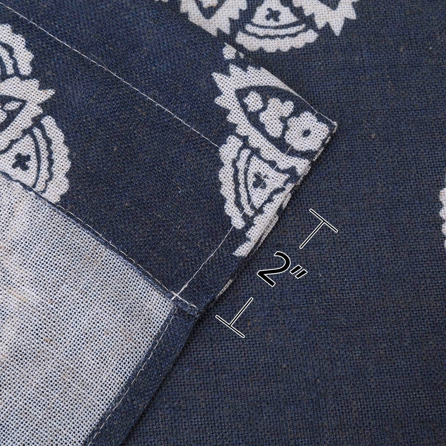CAROMIO Cafe Curtains 45 Inch Length, Floral Medallion Damask Print Linen Blended Tier Curtains for Kitchen Cafe Bathroom Window Curtains, Dark Navy