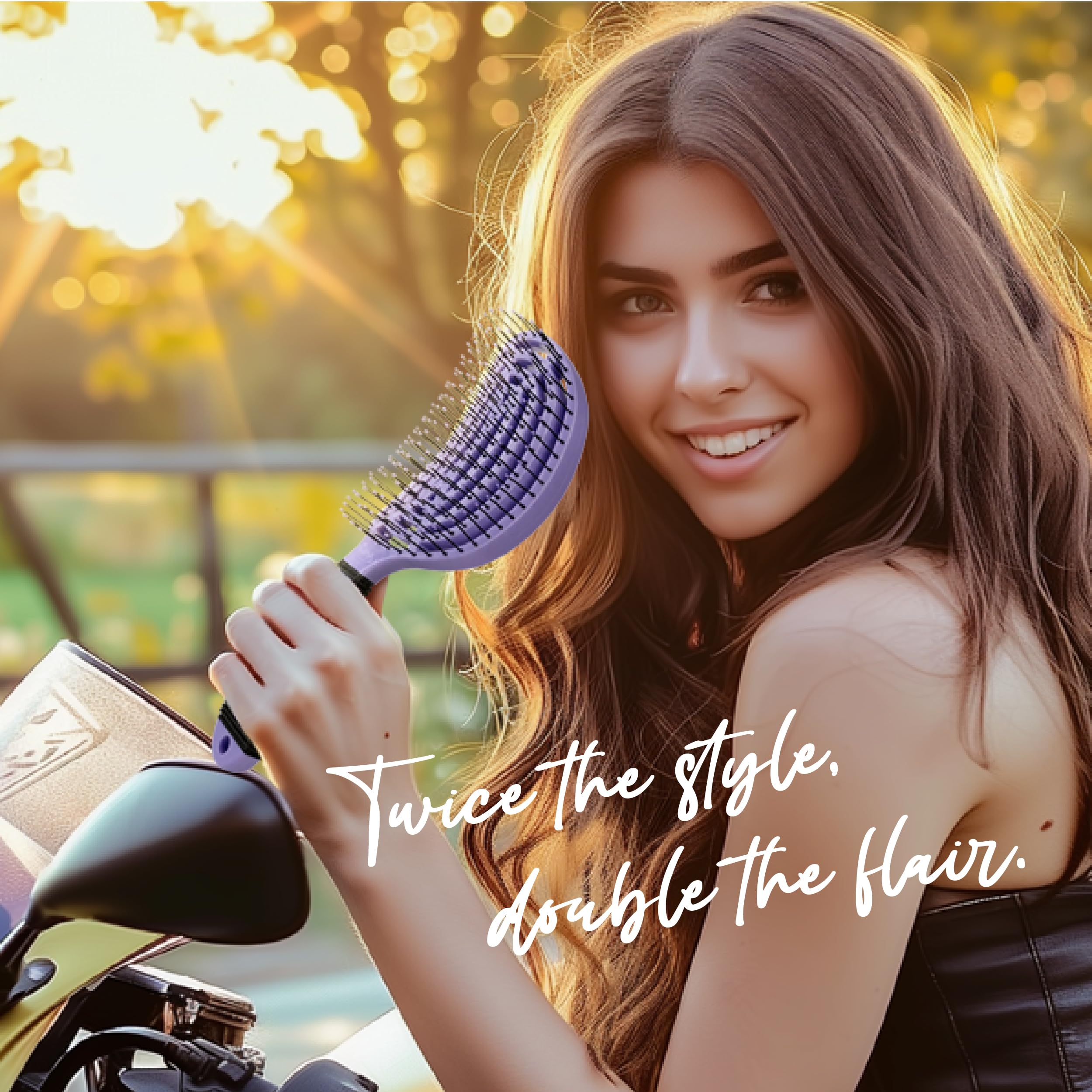 NuWay 4HAIR Opatentowana w USA podwójna zakrzywiona szczotka do rozczesywania DoubleC nadaje się do suszenia włosów (fioletowa)