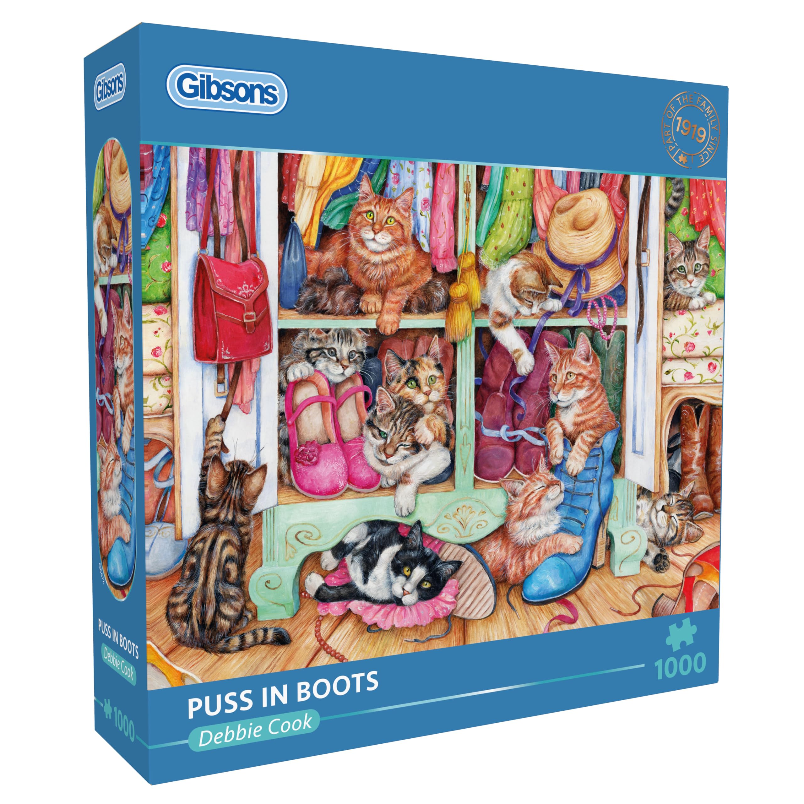 Gibsons Puss in Boots 1000 Piece Jigsaw Puzzle for Adults - Cat Illustration by Debbie Cook - Premium 100% Recycled Board - Made in UK/EU - Sustainable Gift for Cat Lovers — image 1