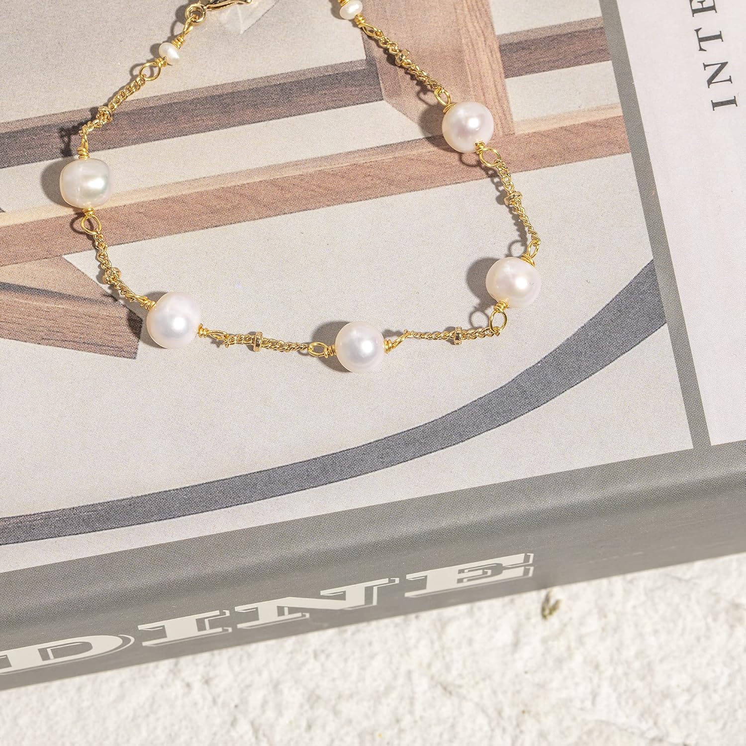 Cowlyn Pearl Bracelet Baroque Cultured Pearl Link, 14K Gold Plated Beaded Link Chain Charm Bracelets for Women Handmade Jewelry - Image 8