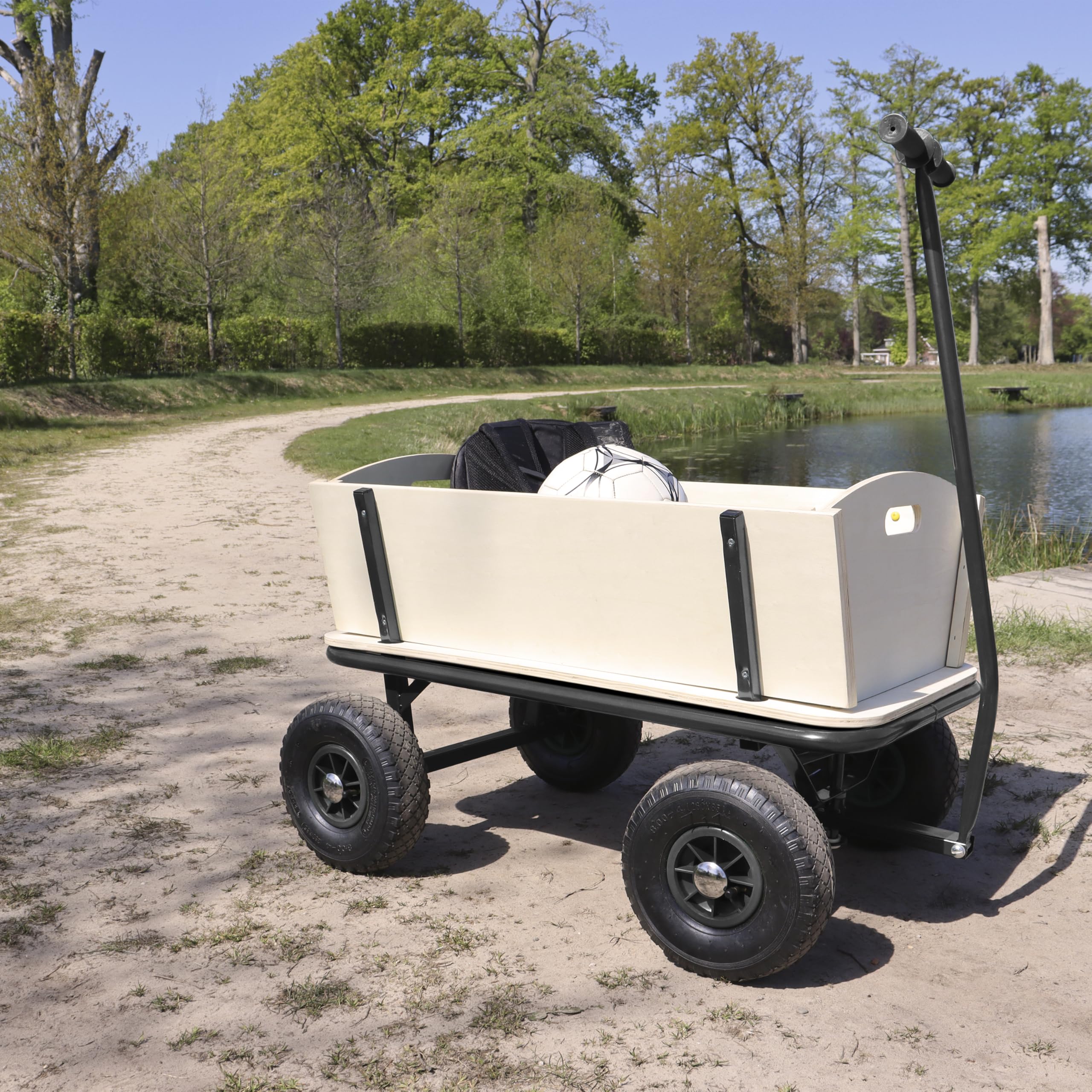 Sunny Billy Beach Wagon Bollerwagen in Anthrazit | Handwagen aus Holz mit Luftreifen | Belastbar bis 100 kg | 94x61x97cm
