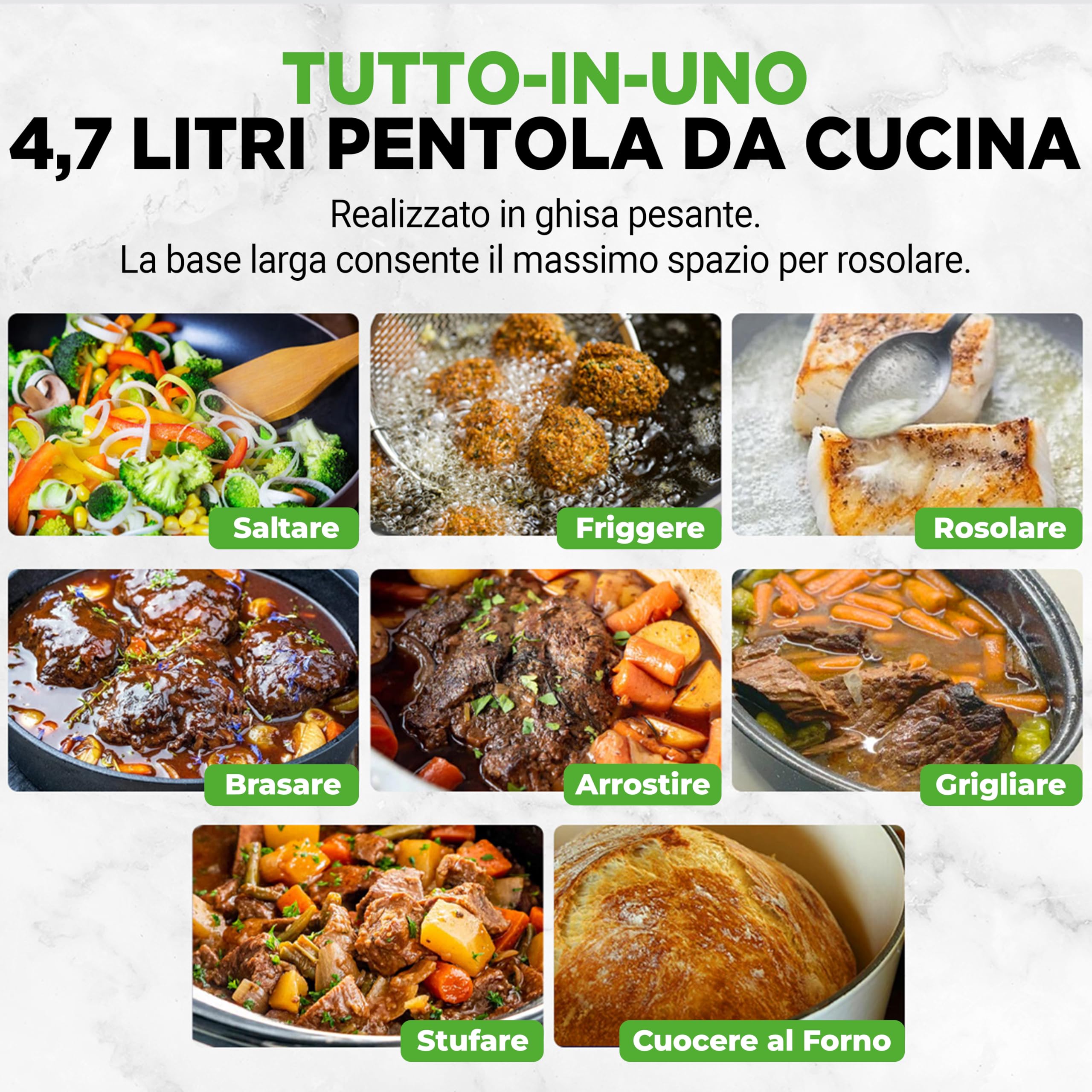 NutriChef Casseruola in Ghisa da 5 Litri, Forno Olandese Antiaderente in Rivestimento Smaltato con Coperchio, Rotonda Cocotte per Cuocere con Ricette, Adatta a Piani di Cottura e Forni a Induzione
