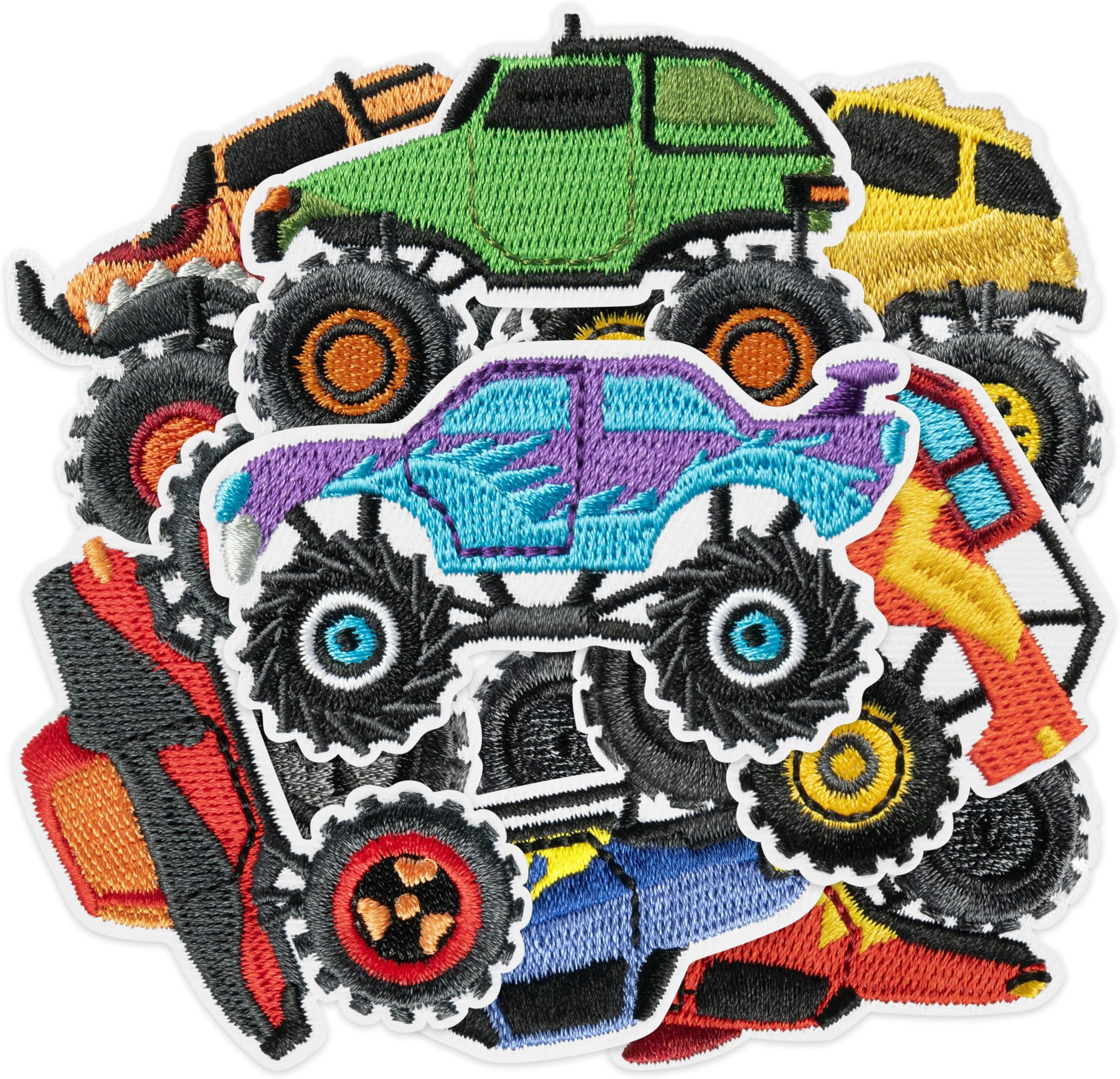 8Pcs Transportation Truck Iron on Patches Colorful Racing Car Vehicle Sew on Repair Embroidered Applique Emblem Cartoon Pickup Truck Biker Racer Club DIY Craft Gift for Kids Boys Clothing Backpack Hat