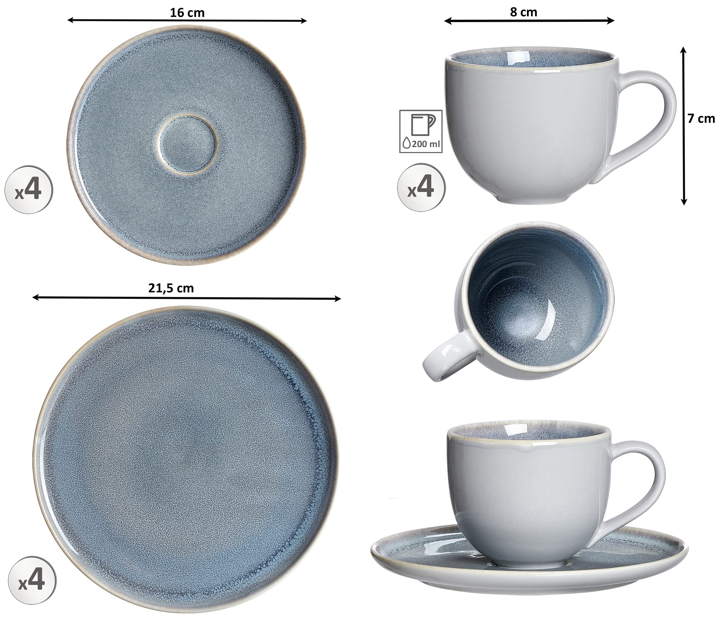 Ritzenhoff & Breker Kaffeeservice Skagen Stone, 12-teilig, Graublau