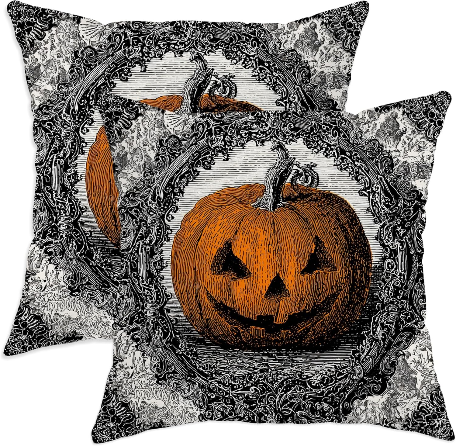 Halloween Throw Pillow Covers Set of 2, Orange Pumpkin Decorative Cushion Cases, Autumn Farmhouse Decor for Home Sofa Bed Couch 28x28 Inch