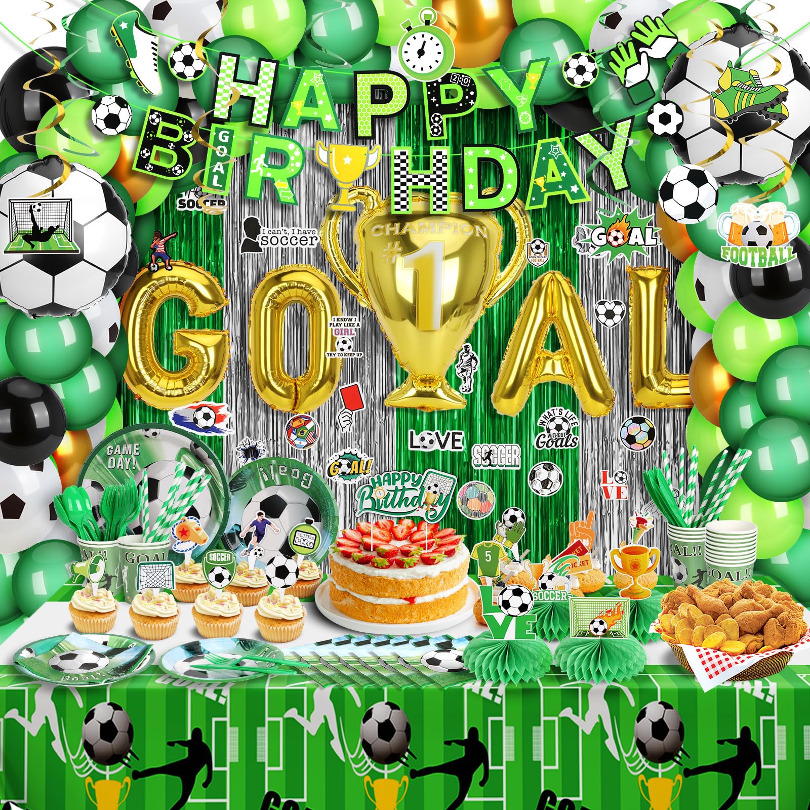 Decorazioni per feste di calcio, 255 pezzi di calcio verde per feste di compleanno