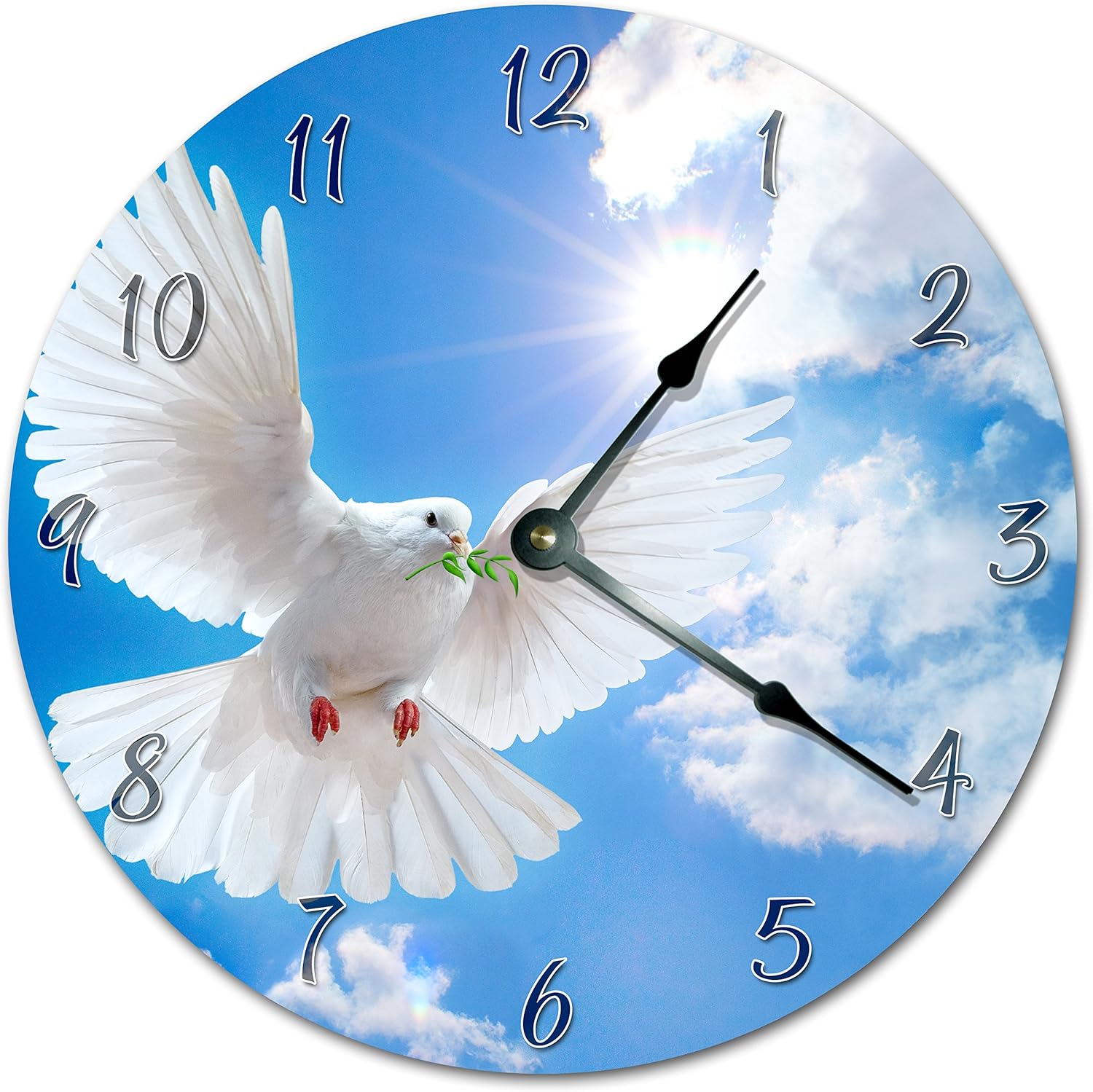 10.5" Flying White Dove in Sunlight Clock - Large 10.5" Wall Clock - Home Décor Clock