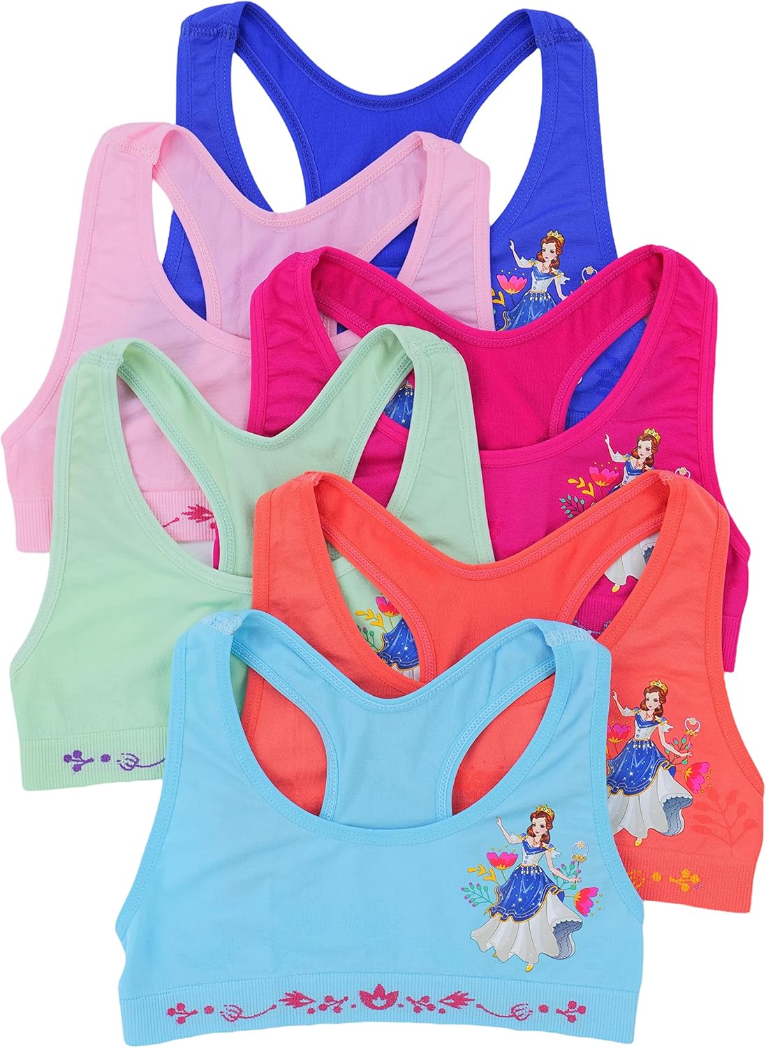 ToBeInStyle Girl’s Pack of 6 Fun Print Training Bras Top Wire-Free Non-Padded
