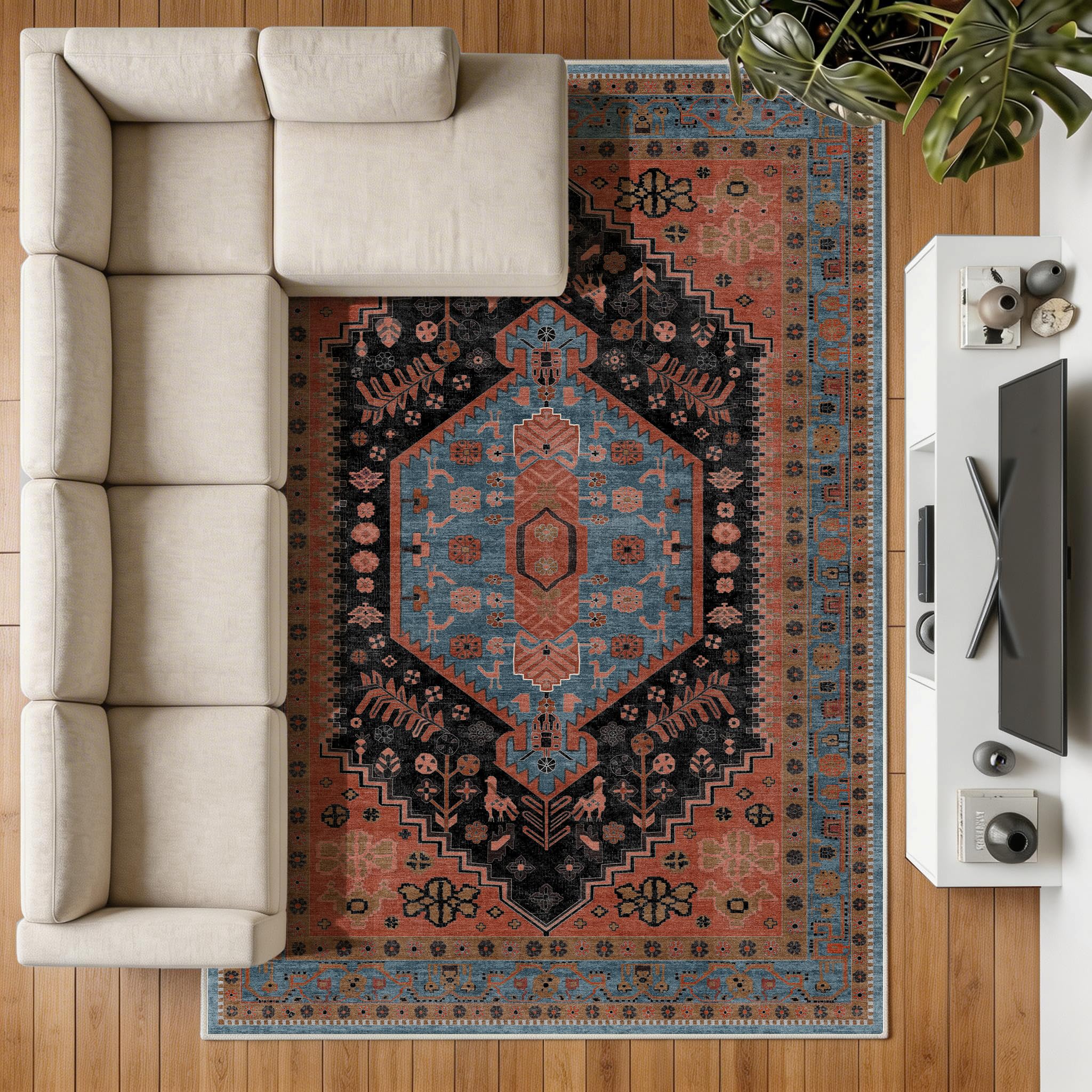 Decoranddecor Traditional Rugs For Bedroom, 200x290cm – Washable, Low Pile, Pet Friendly, Oriental Pattern Living Room Easy Clean Durable Carpet – Lunora