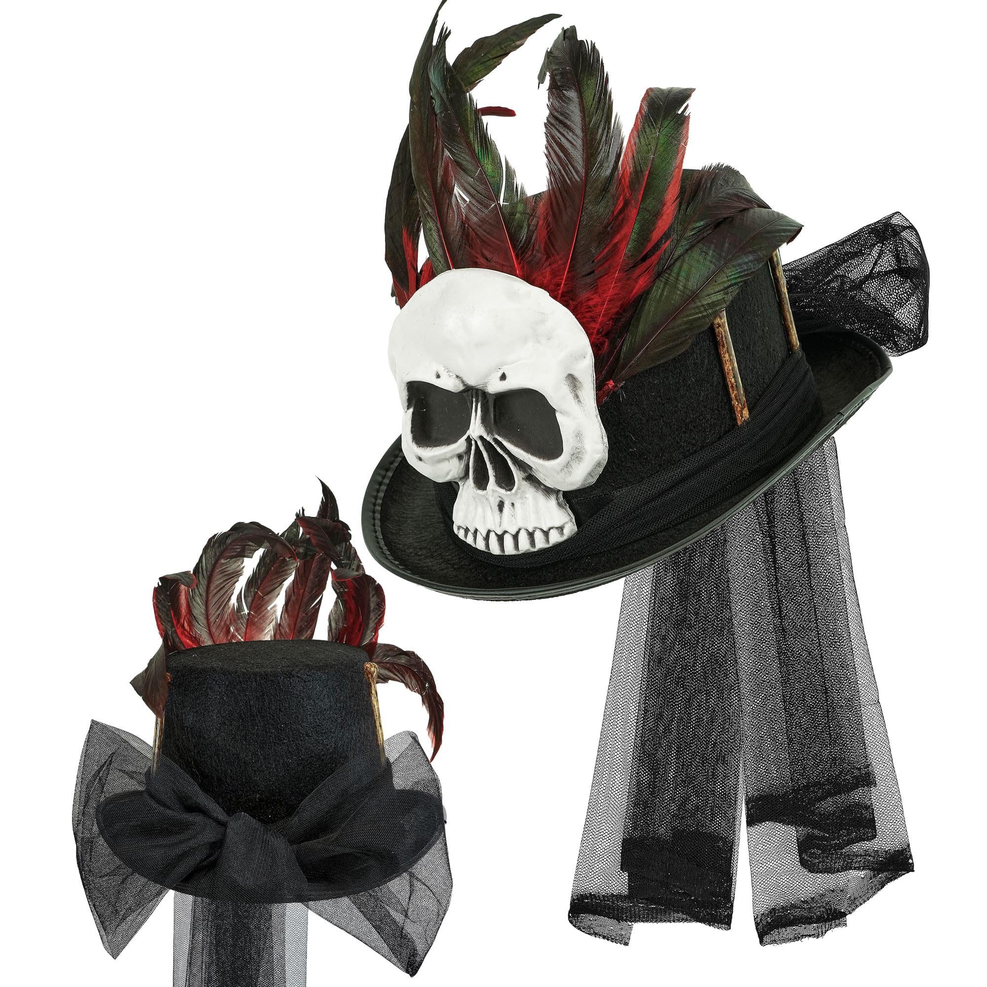 W WIDMANN MILANO Party Fashion - Skull and Veil Top Hat Black Adult Accessory Voodoo Priest Shaman Costume