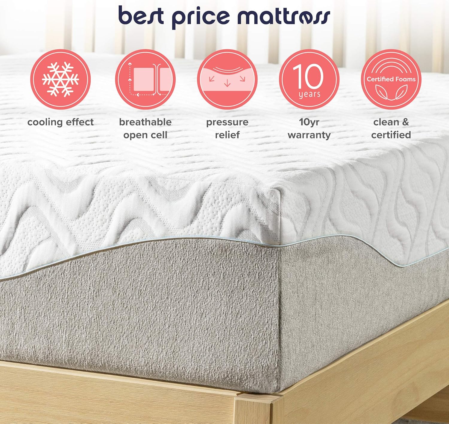 Best Price Mattress 11" Gel Infused Memory Foam Mattress, King Whtie