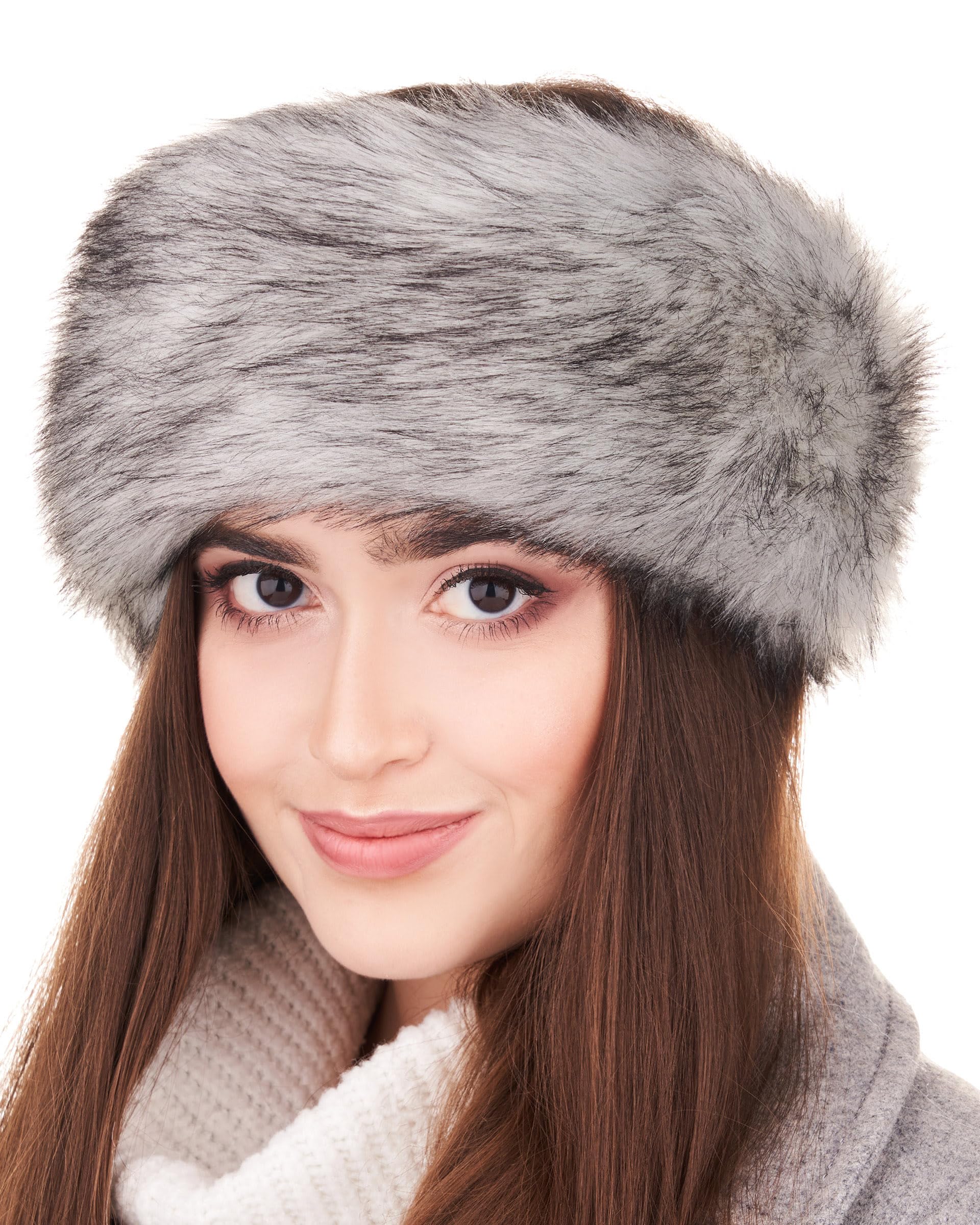 WSDF Fascia da donna in finta pelliccia, calda, regolabile, accessorio per capelli, per esterni, equitazione, camminate, sci, beige