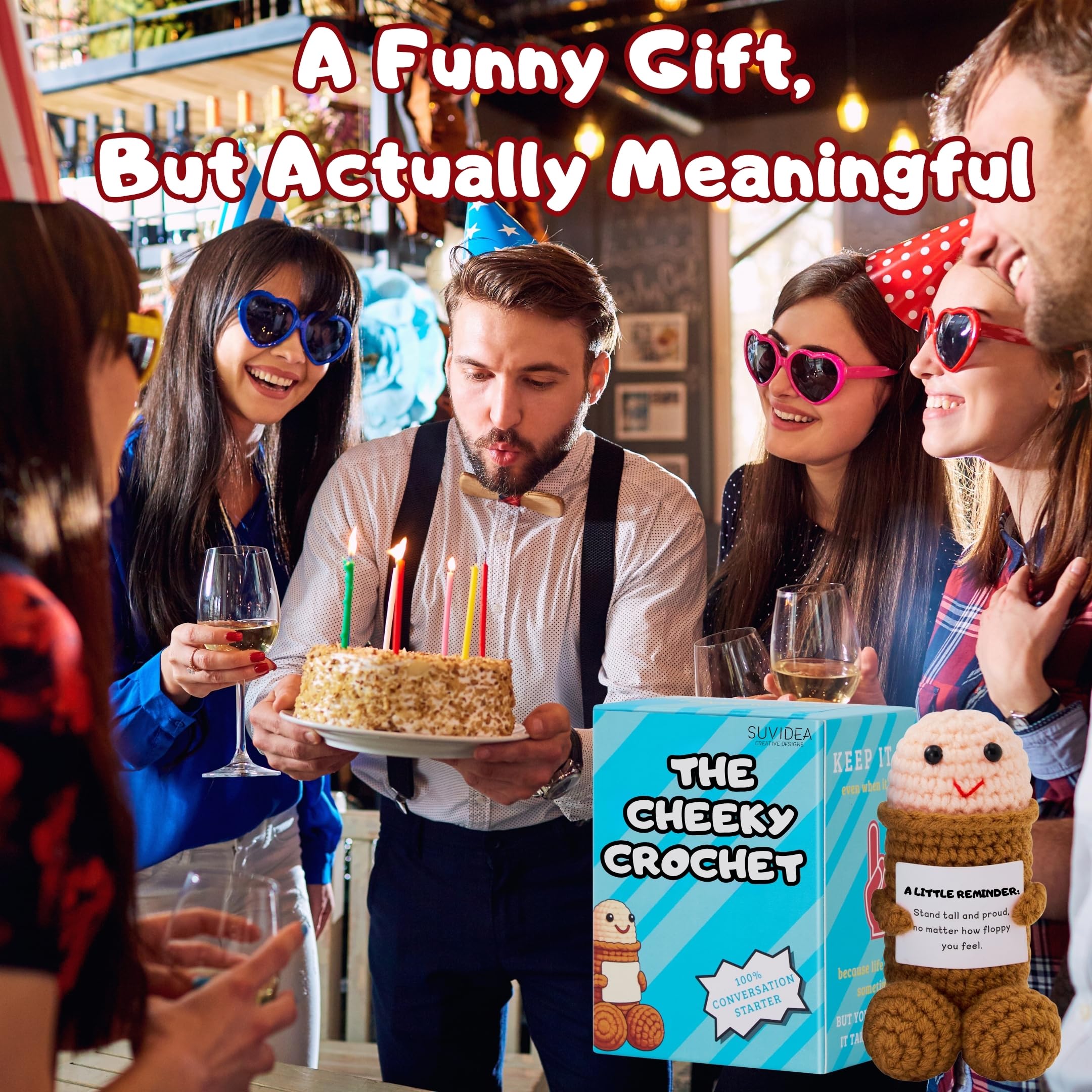 Funny Gag Gifts for Men & Women - White Elephant Gifts for Adults, Friends, Coworkers - Novelty Positive Emotional Support Crochet Doll - Random Useful Desk Stuff Decor with Unique Box