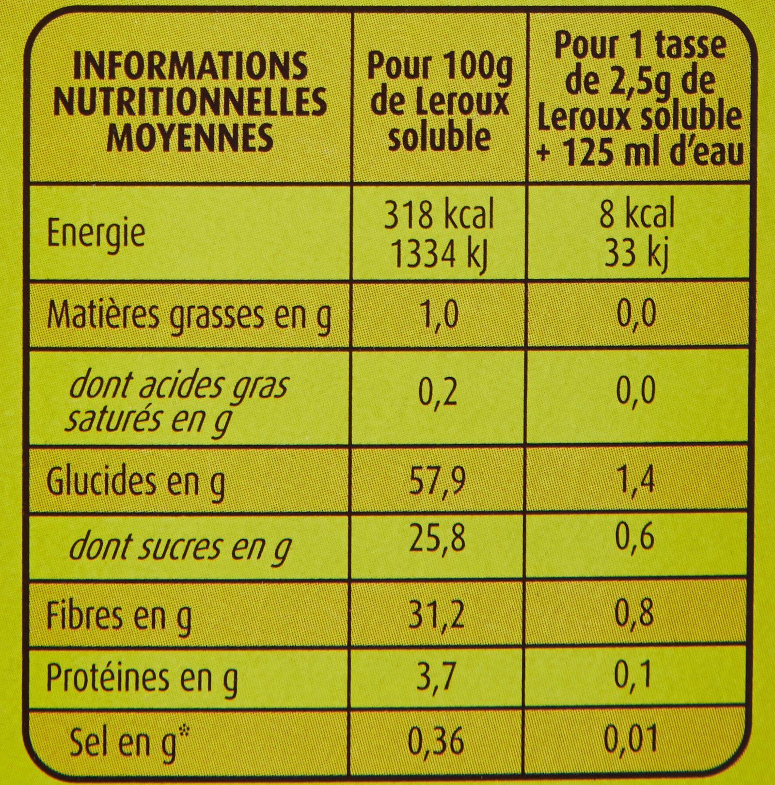Leroux - Chicorée Soluble Nature en Sticks - 100% d'Origine Végétale - Chicorée Torréfiée, Goût Légèrement Caramélisé - Riche en Fibres, Sans Sucres Ajoutés - Lot de 6 Boites de 20 Sticks