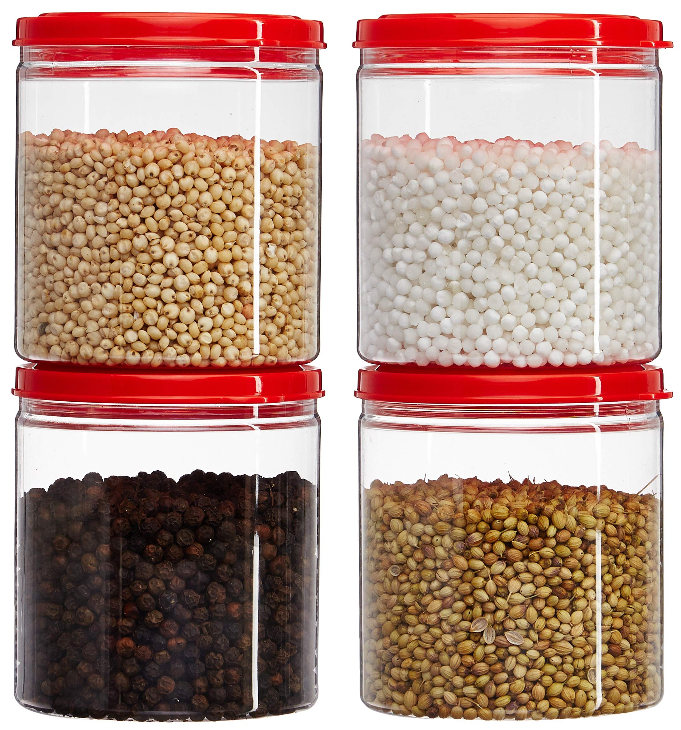 Amazon Brand - Solimo Marvel Small Jar with Snapfit Cap, 475 ml, Set of 4, Red, Plastic