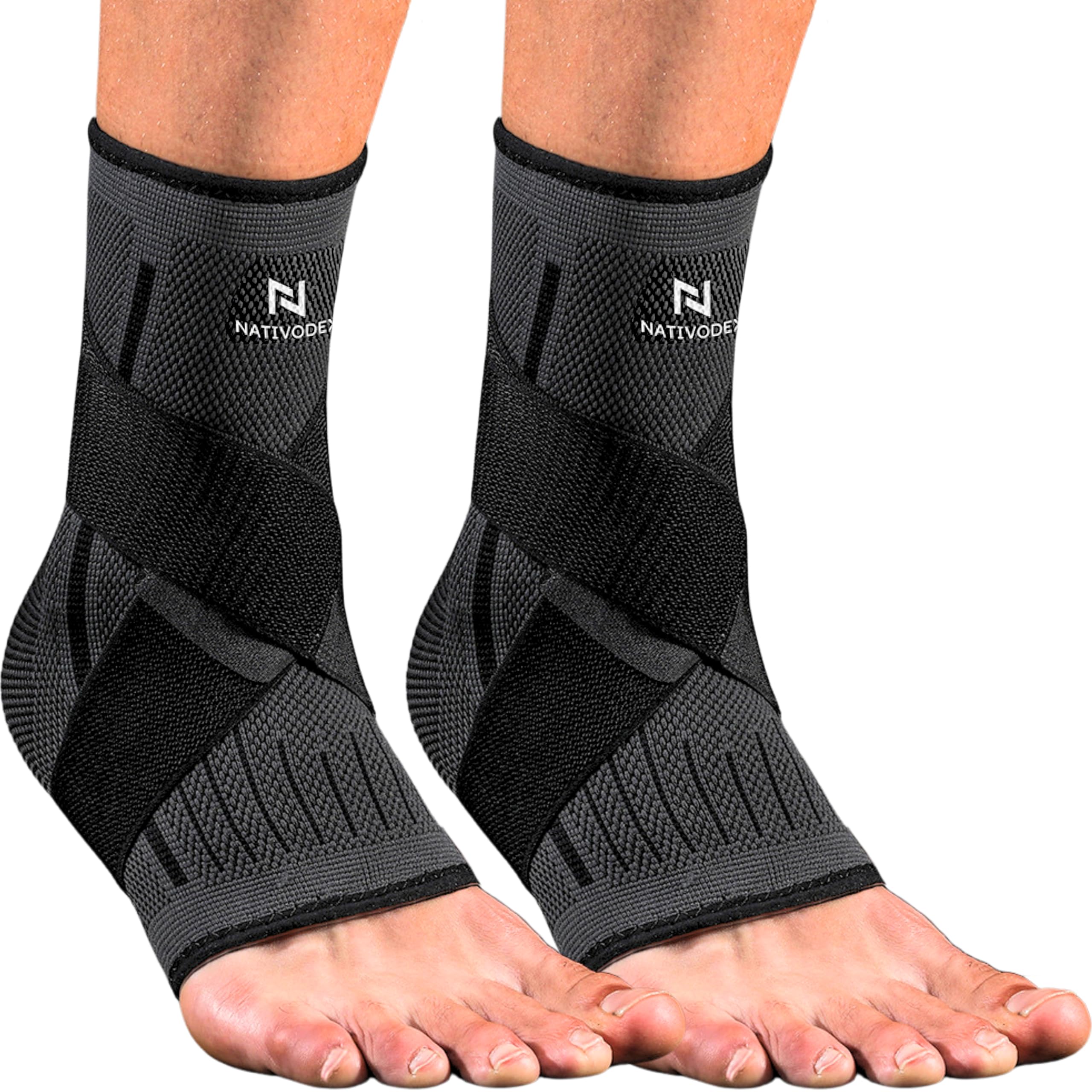 NativoDex Sprunggelenkbandage – Verstellbare Knöchelbandage für Plantarfasziitis & Achillessehne – Stabilisierung & Schutz – Atmungsaktive orthopädische Fußbandage für beide Füße