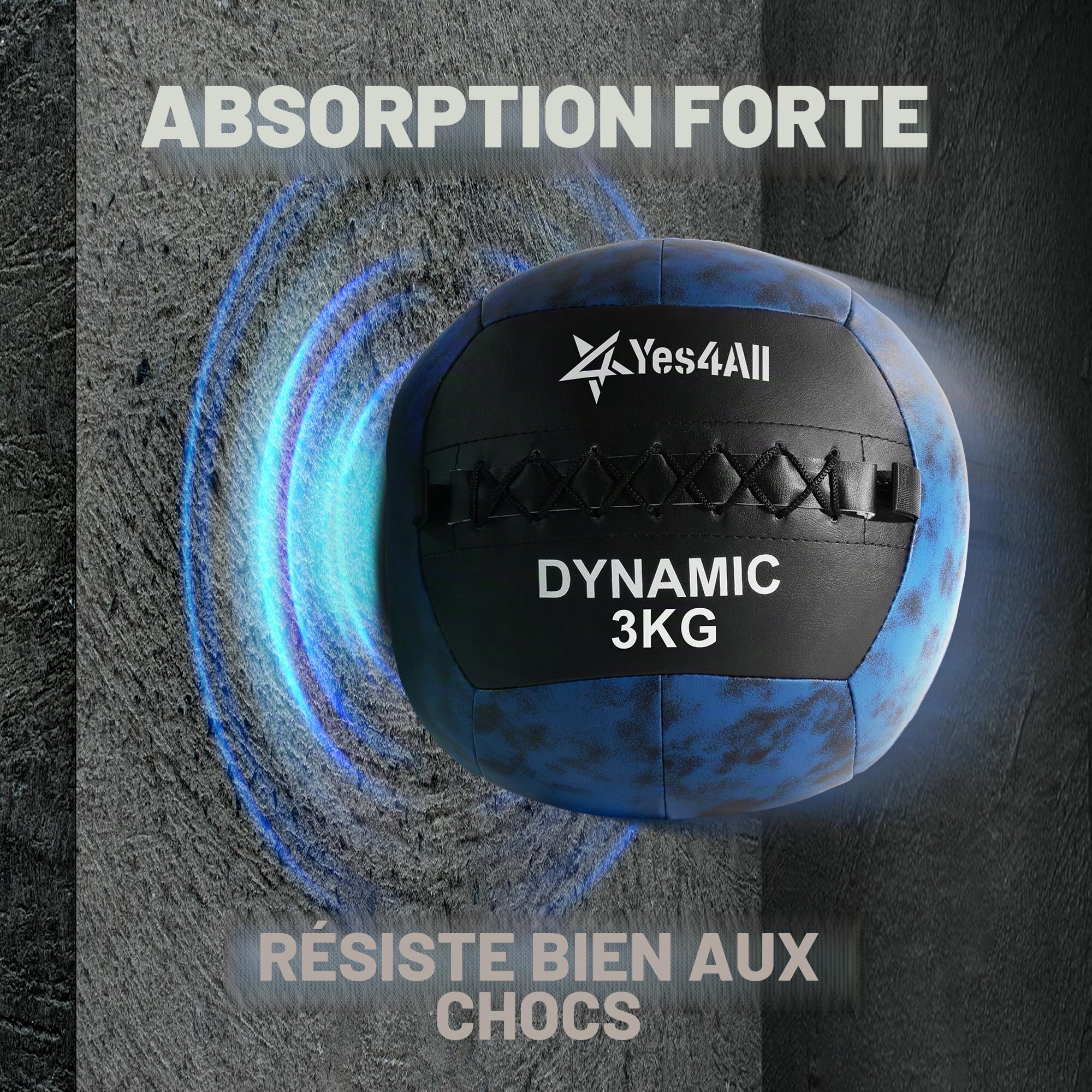Yes4All 3 KG Ball de mur dynamique/medical souple pour entraînement complet et renforcement musculaire