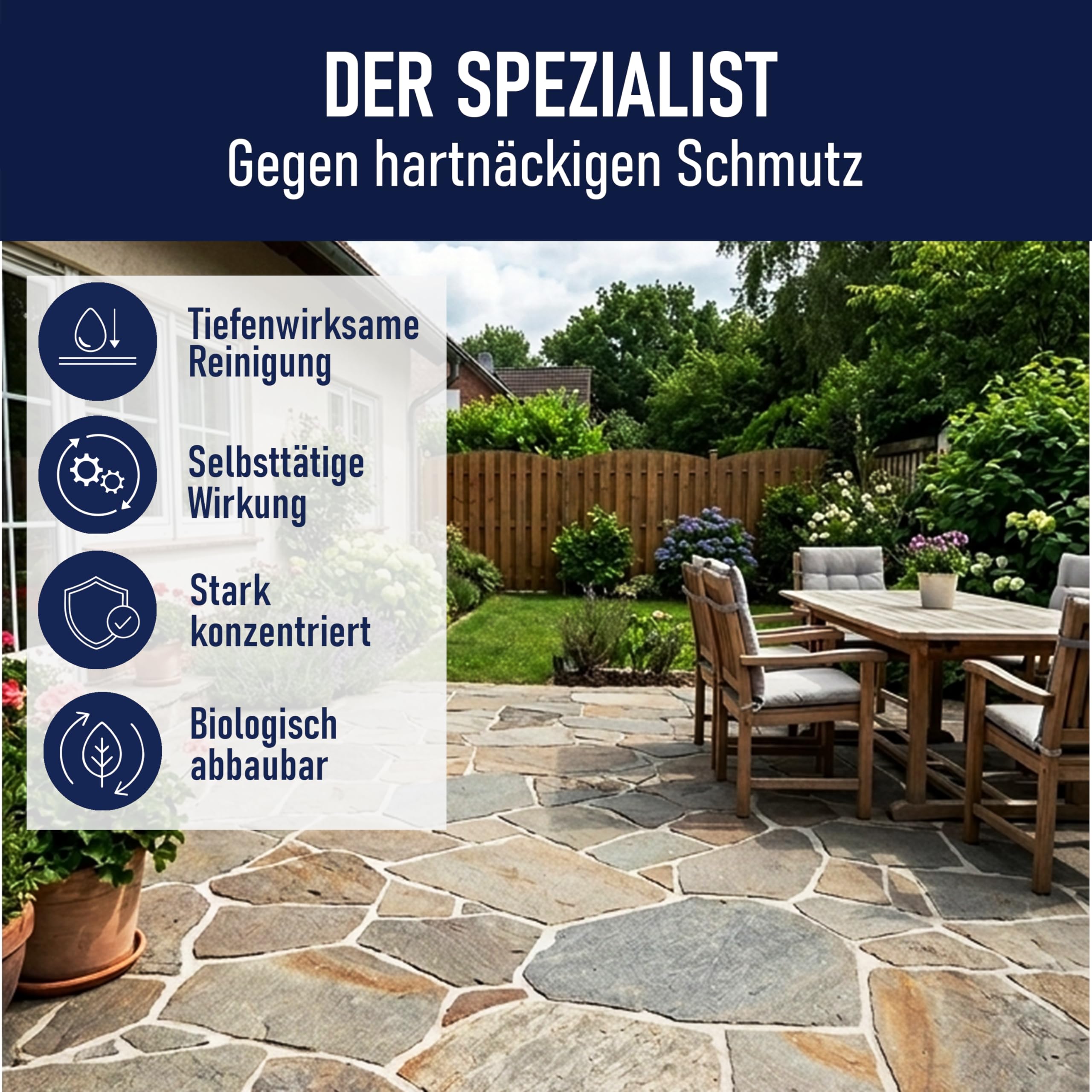 A.K.B. Algen & Grünbelagentferner Konzentrat 20-Fach - 2l für bis zu 600 m² - Hochwirksam gegen Grünbelag & Algen - Steinreiniger intensiv Aussen, Fassadenreiniger & Terrassenreiniger