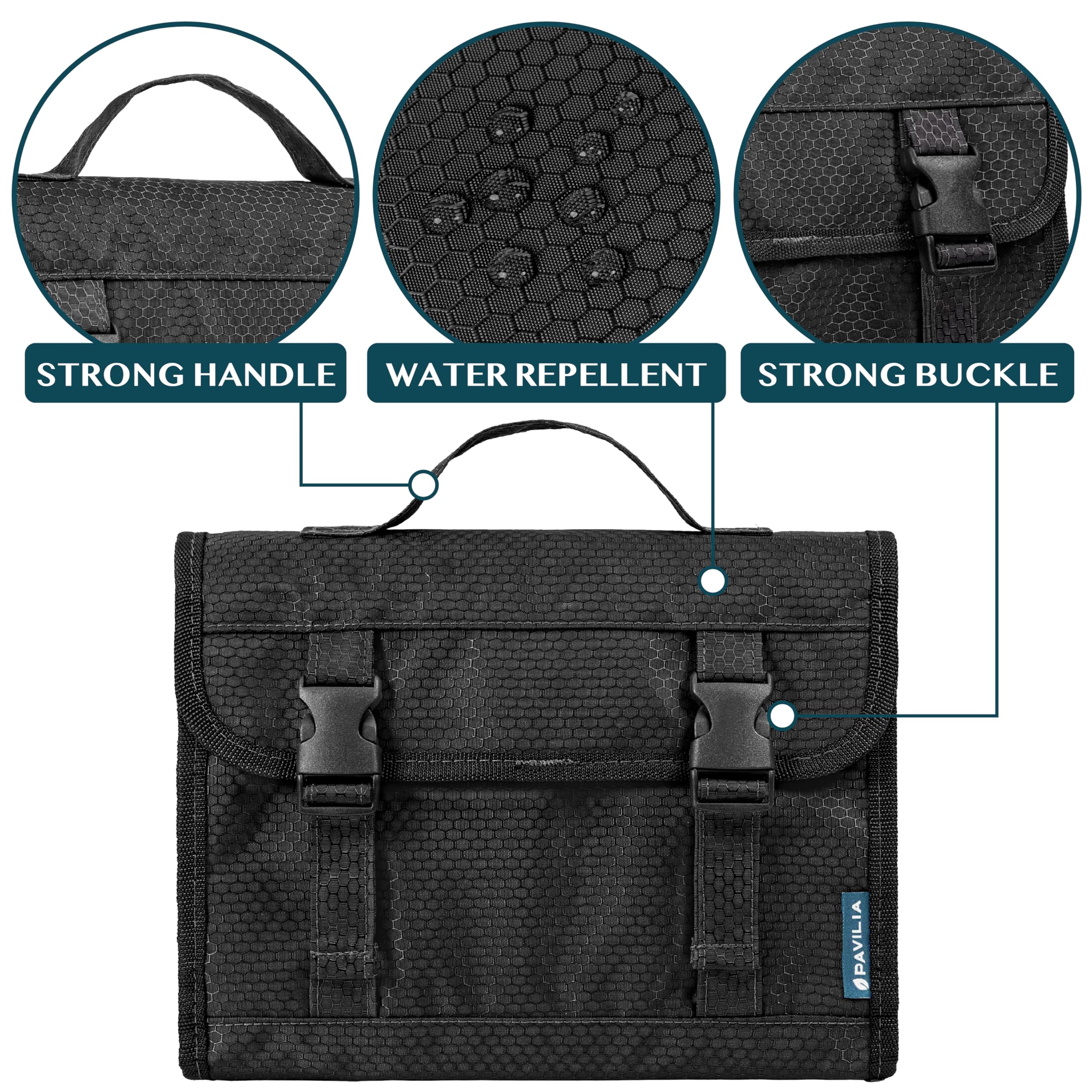 PAVILIA Reise-Kulturbeutel zum Aufhängen für Damen und Herren, großes Fassungsvermögen, Make-up-Tasche, wasserdicht, Kosmetik-Aufbewahrungskoffer für Badezimmer, Dusche, Schwarz