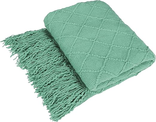 Catalonia Knitted Throw Blanket for Couch, Decorative Blanket with Fringe, Acrylic Leisure Blanket for Bed, Sofa, Living Room | All Seasons, Lightweight, Cozy, Solid Color | 50×60 inches