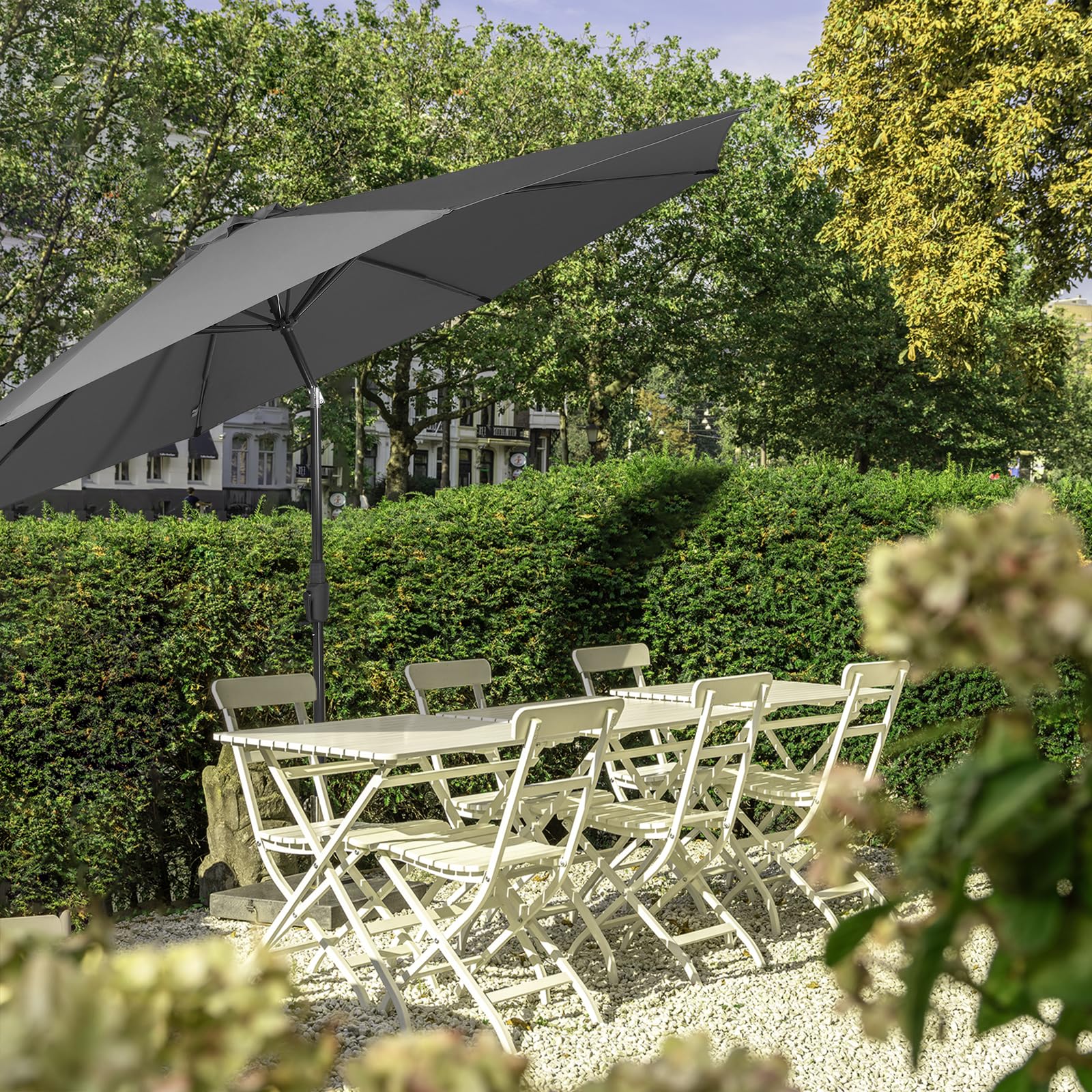 Sekey® Ombrellone da 270 cm, con manovella e ribaltabile per auto, per terrazza, balcone e giardino, resistente al vento, stabile UPF 50+, grigio, rotondo