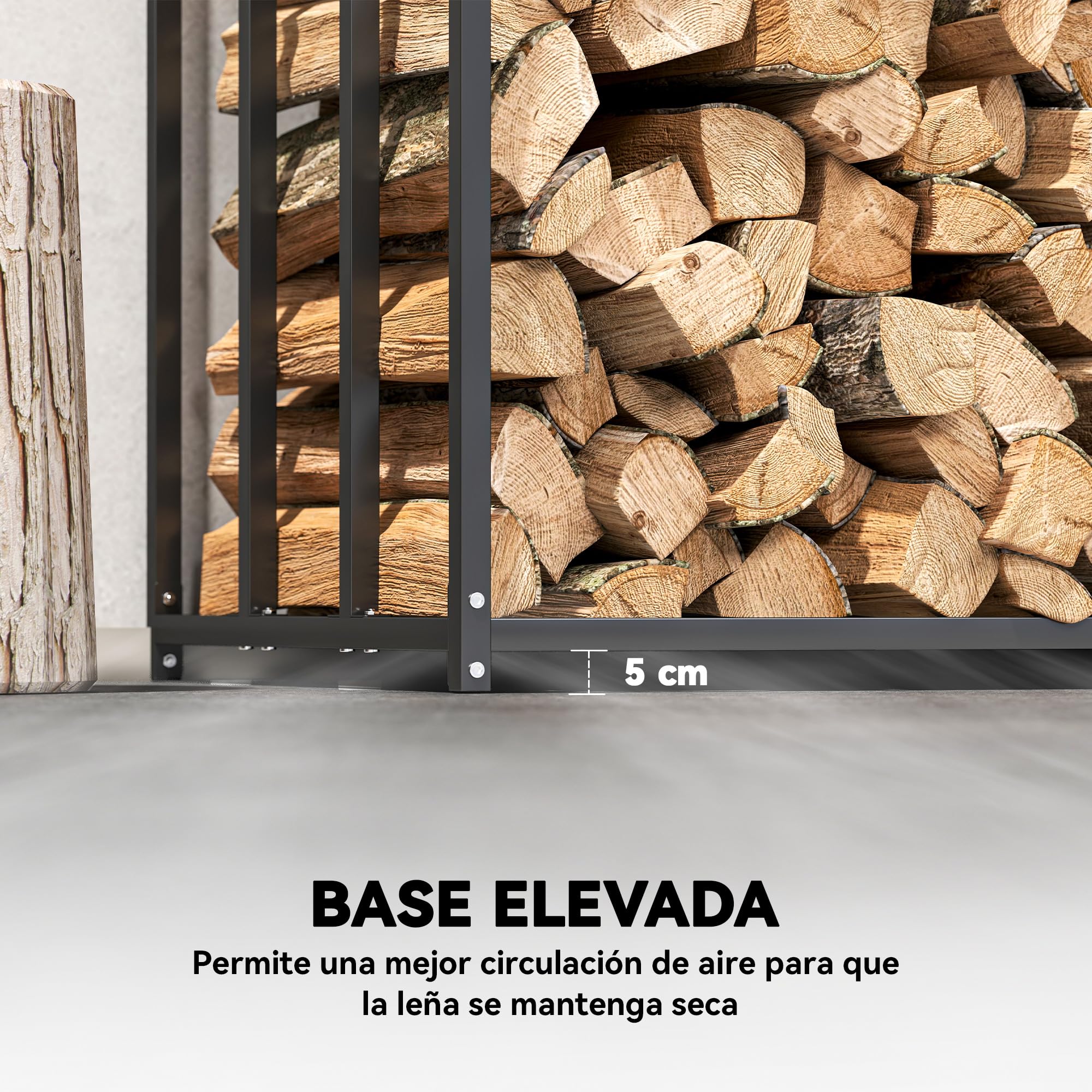 Outsunny Estante de Leña Metálico, Carga 300 kg, Leñero Exterior con Cubierta Impermeable 600D Oxford, Marco de Acero, Soporte para Leña de Chimenea, para Jardín, Terraza, 140x70x154 cm