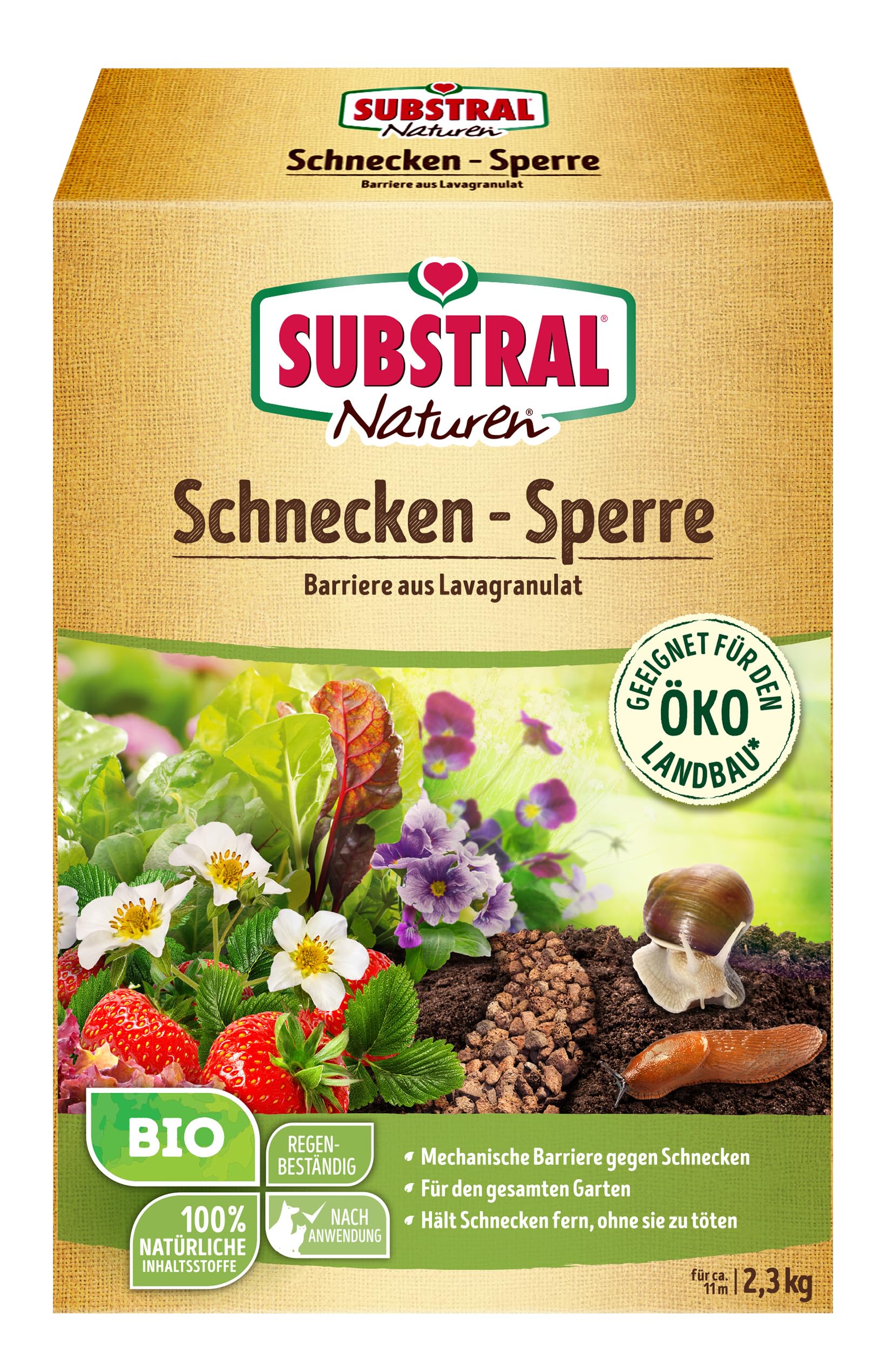 Naturen Bio - Barrera para Caracoles (Resistente a la Lluvia, granulado de Lava Especial para Proteger Caracoles en el jardín, Protege Plantas Ornamentales, Verduras y Frutas, 2,3 kg)