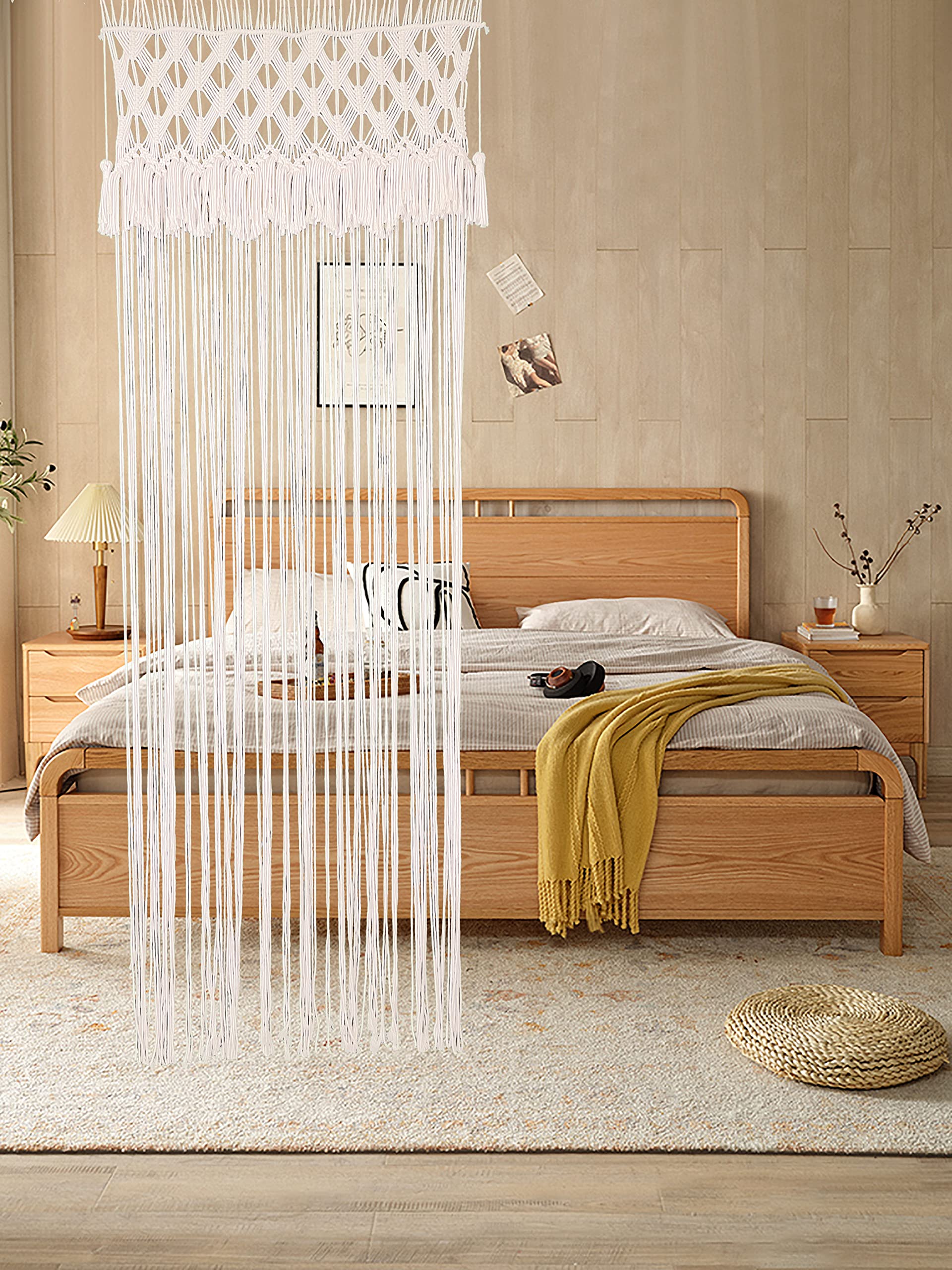 Cortina de macramé para ventana de puerta, grande, bohemia, para colgar en la pared, decoración bohemia hecha a mano, telón de fondo de boda, arco y divisor de habitación para dormitorio, sala 7