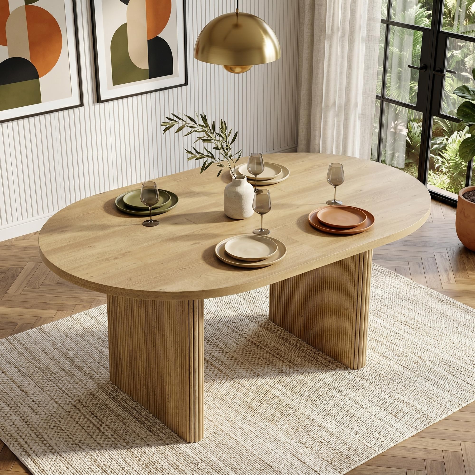 Mesa de comedor, extensible, 140/200x90 cm, para 6 a 8 personas, mesa de cocina con tablero de 3 cm, esquinas redondeadas y patas con láminas, mesa de comedor moderna, aspecto nogal (Oak)