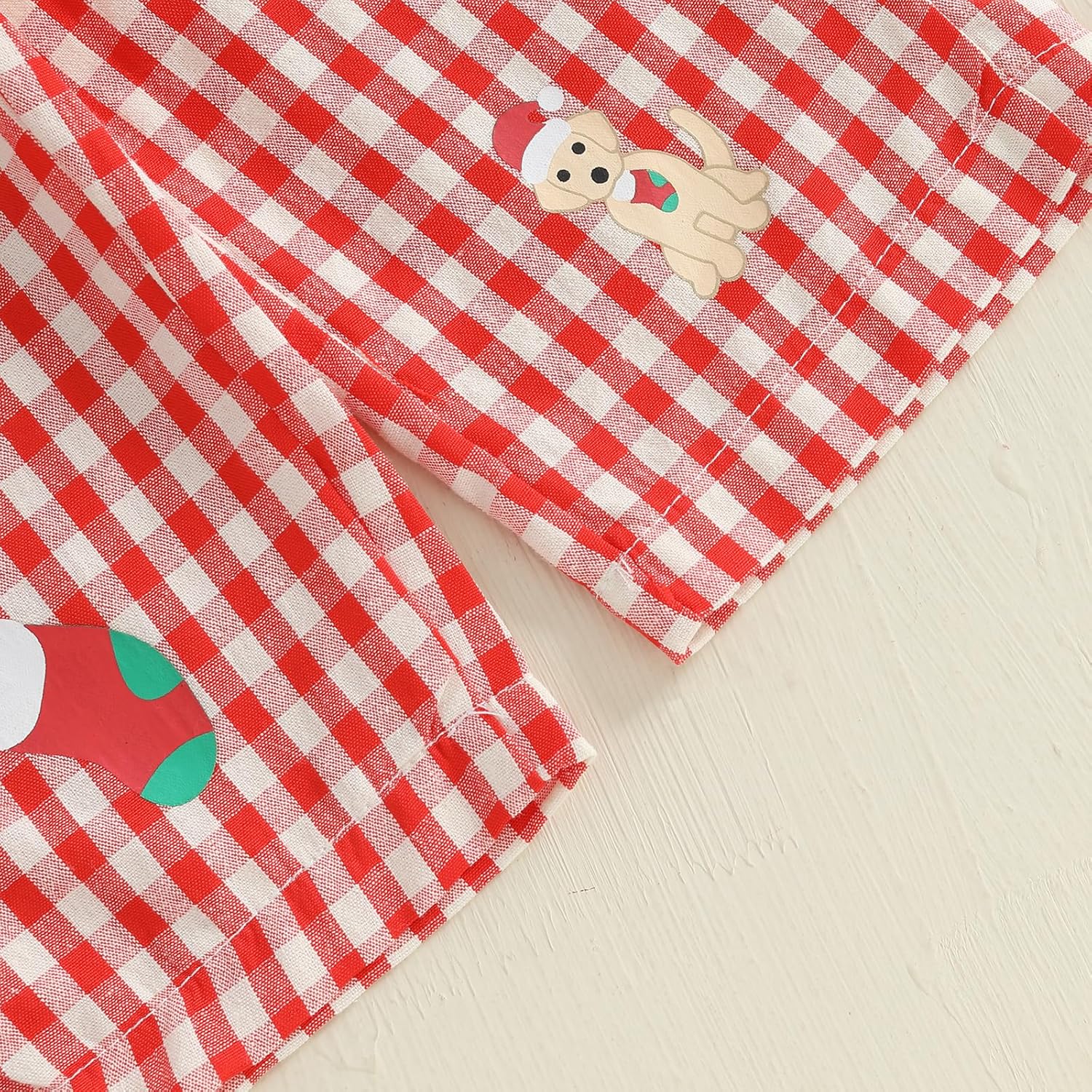 Toddler Baby Boys Christmas Dog Smocked Outfit Long Sleeve Embroidery Sweatshirt Gingham Pants Two Piece Clothes - Image 6