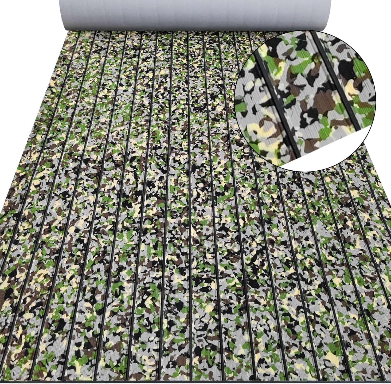 Boat Flooring EVA Foam Boat Decking 94" x 45"/35"/23" Self-Adhesive Sea Deck Boat Flooring Non-Slip 6mm Camo Marine Deck Flooring for Boat Deck Yacht Jet Ski Kayaking Surfboard Fishing boat 94.5"x45.2" Camo Jungle with Black Seam Lines