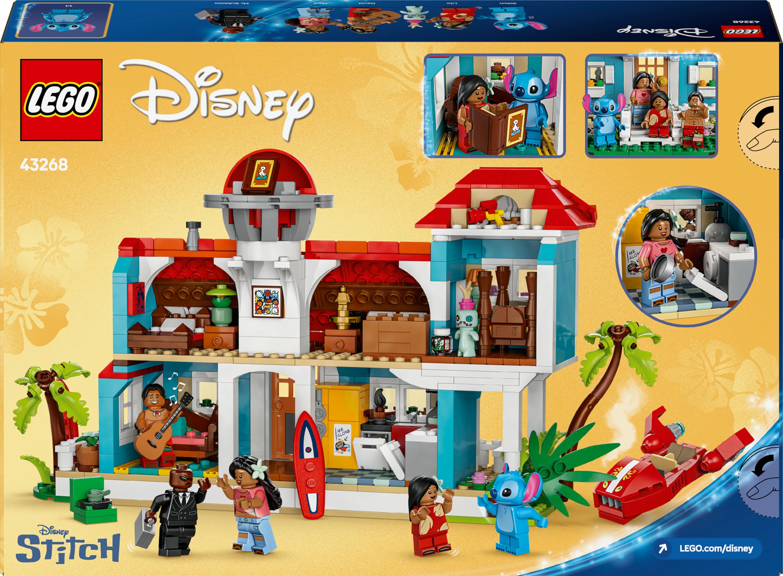 LEGO | Disney Casa sulla Spiaggia di Lilo e Stitch - Modellino Giocattolo con 6 Stanze, Osservatorio, Astronave e 5 Minifigure, Giochi per Bambine e Bambini da 9 Anni, Idea Regalo di Compleanno 43268