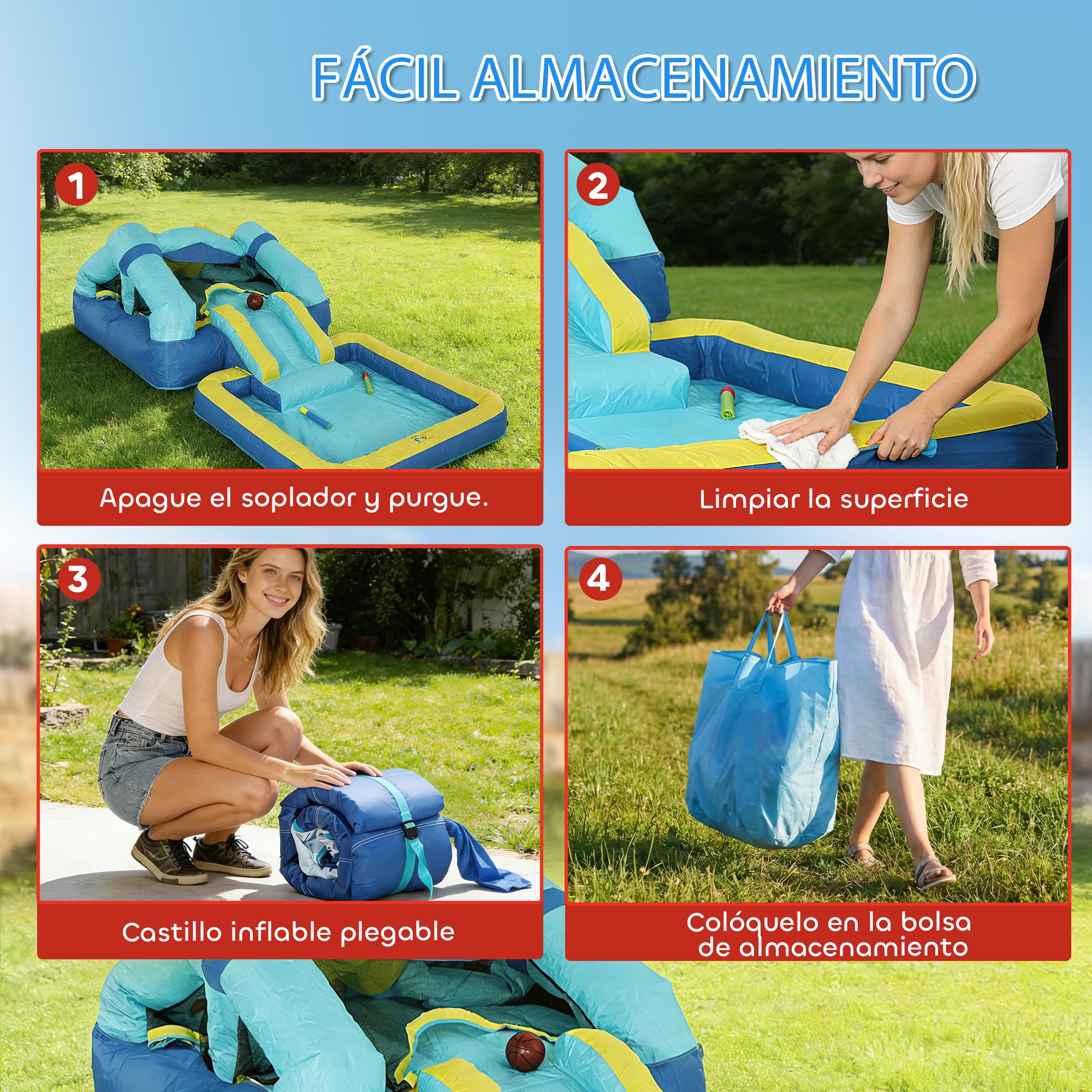 AIYAPLAY Castillo Hinchable para Niños con Soplador, Castillo Hinchable con Tobogán, Cama Elástica, Piscina y Aro de Baloncesto, para Niños 3-8 Años, Interior y Exterior, 364x173x182 cm, Azul