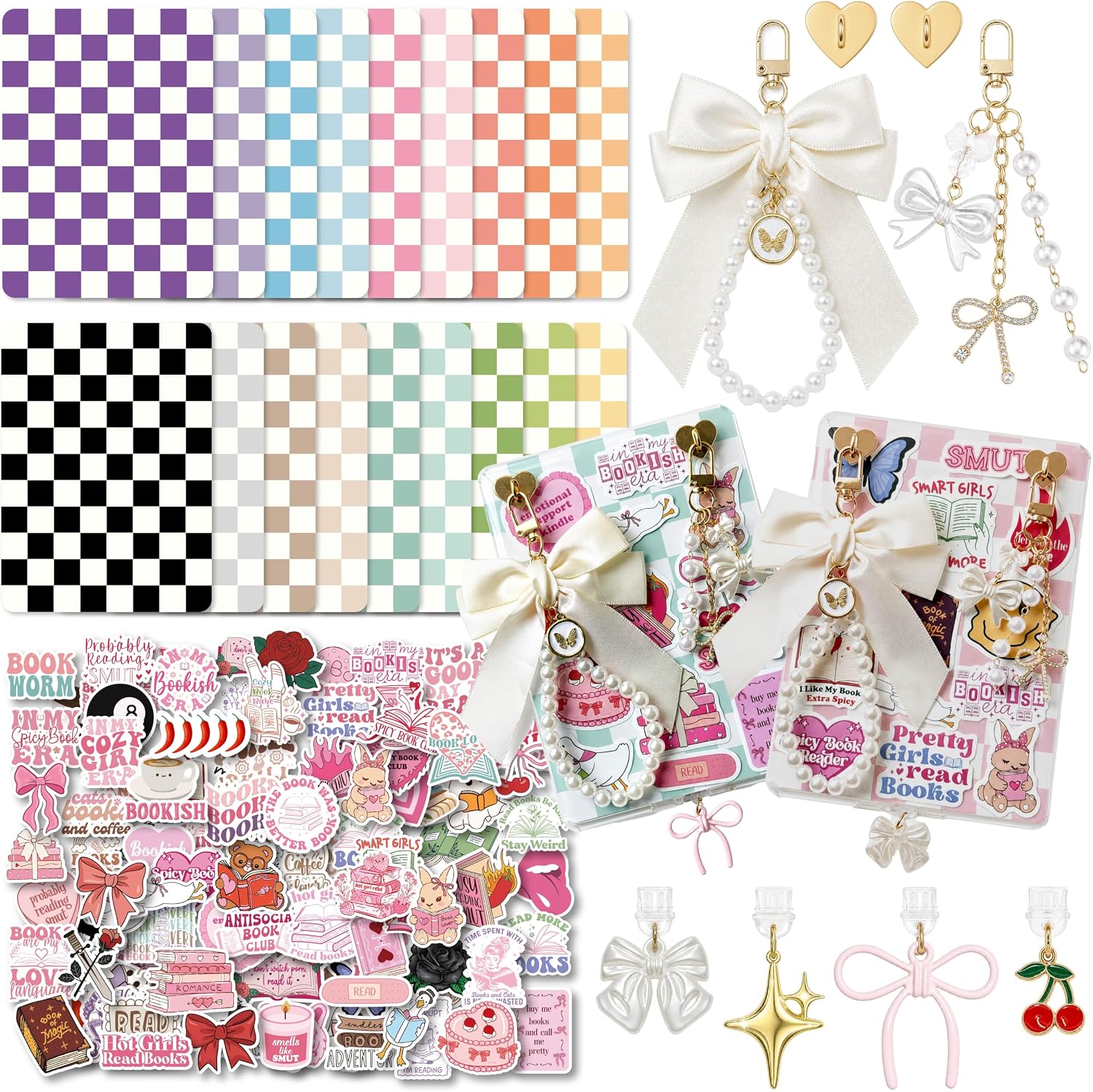 18 Pcs Kindle Cardstock Inserts, Pastel Checkered Design Bookish Decor