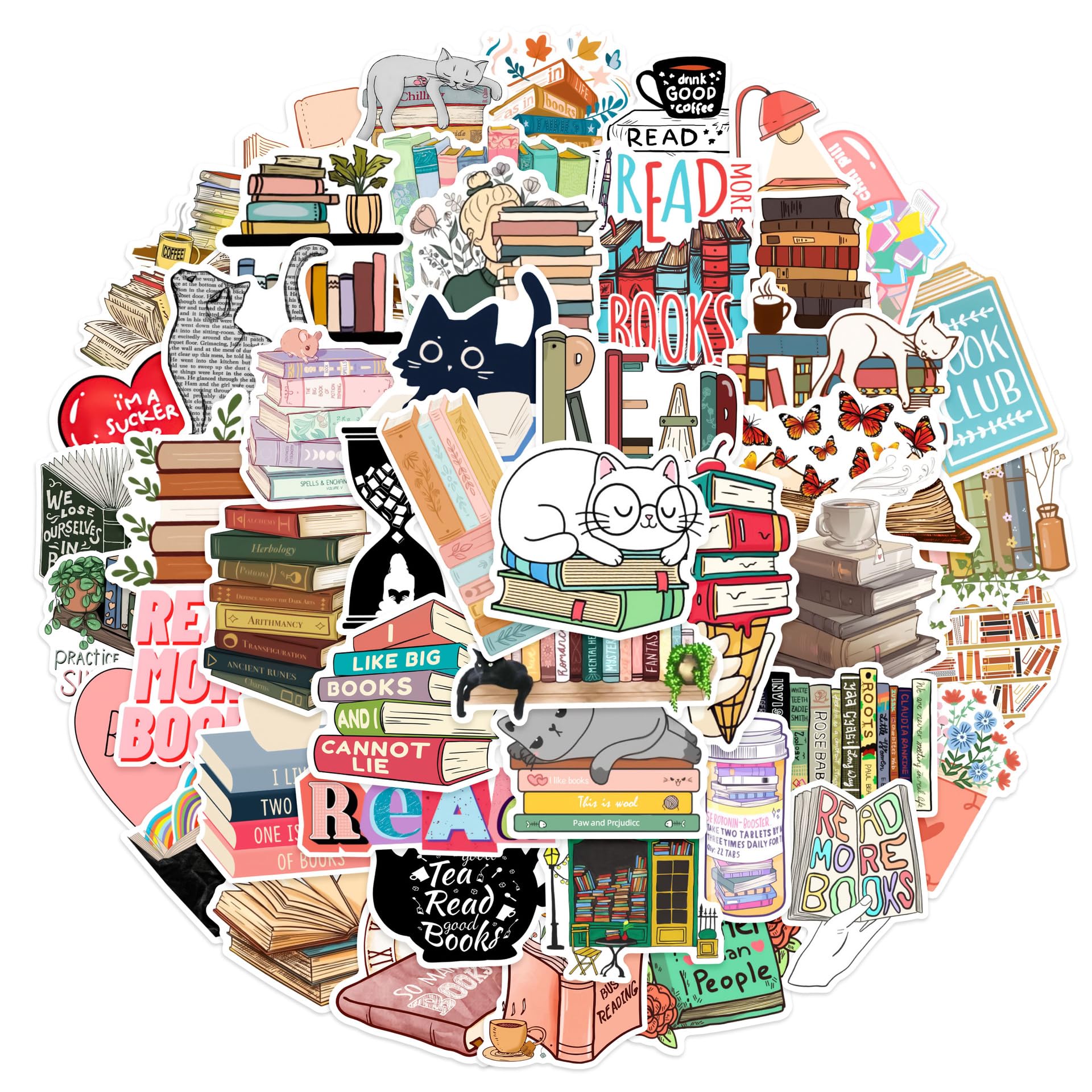 Book Stickers 50PCS Reading Book Stickers for Bookish Reading Stickers for Laptop Journal Stickers Book Lover Clear Case Stickers Gifts Accessories for Teens Adults (Reading)