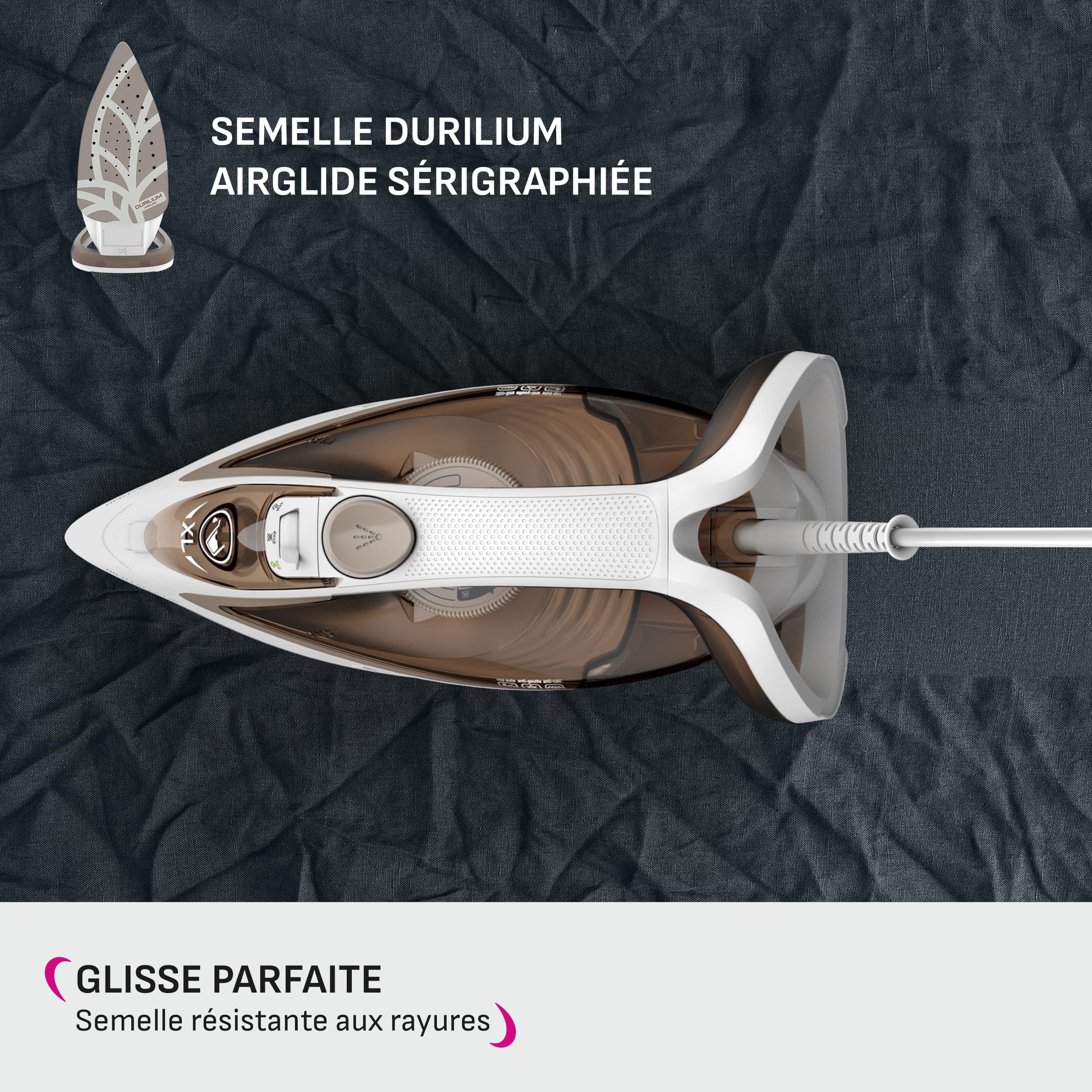Calor Easygliss Eco Fer à repasser, 2800 W, Débit vapeur 50 g/min, Fonction Pressing 240 g/min, Jusqu'à 30 % d'économie d'énergie, Semelle Durilium Airglide, Fabriqué en France, Argile FV5780C0 - 5