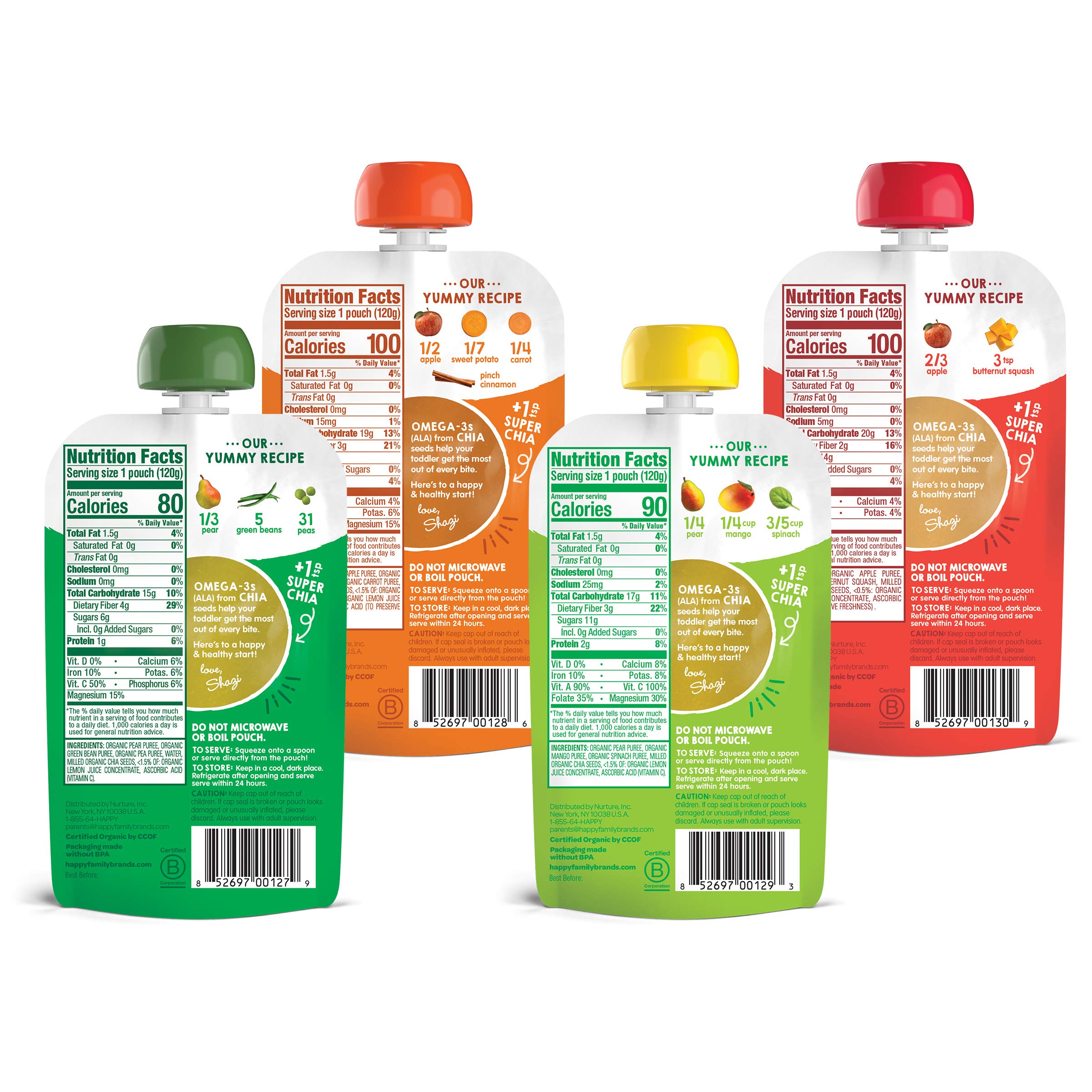 Happy Tot Organics Super Foods Stage 4, Super Foods Variety Pack, 4.22 Ounce Pouch (Pack of 16) packaging may vary